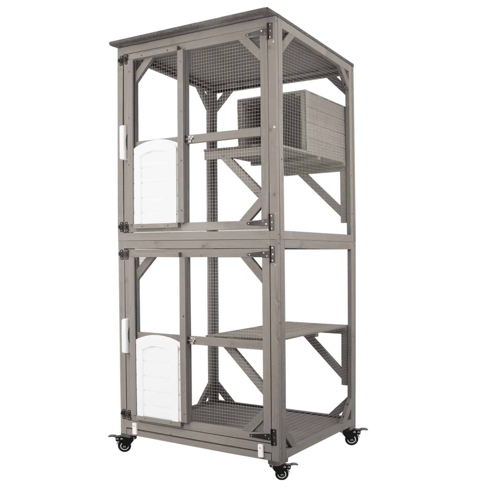 Gowoodhut CAT18 Cat Enclosures Outdoor for Cats, Wooden Outdoor Cat Enclosure on Wheels Attach to Window Catio