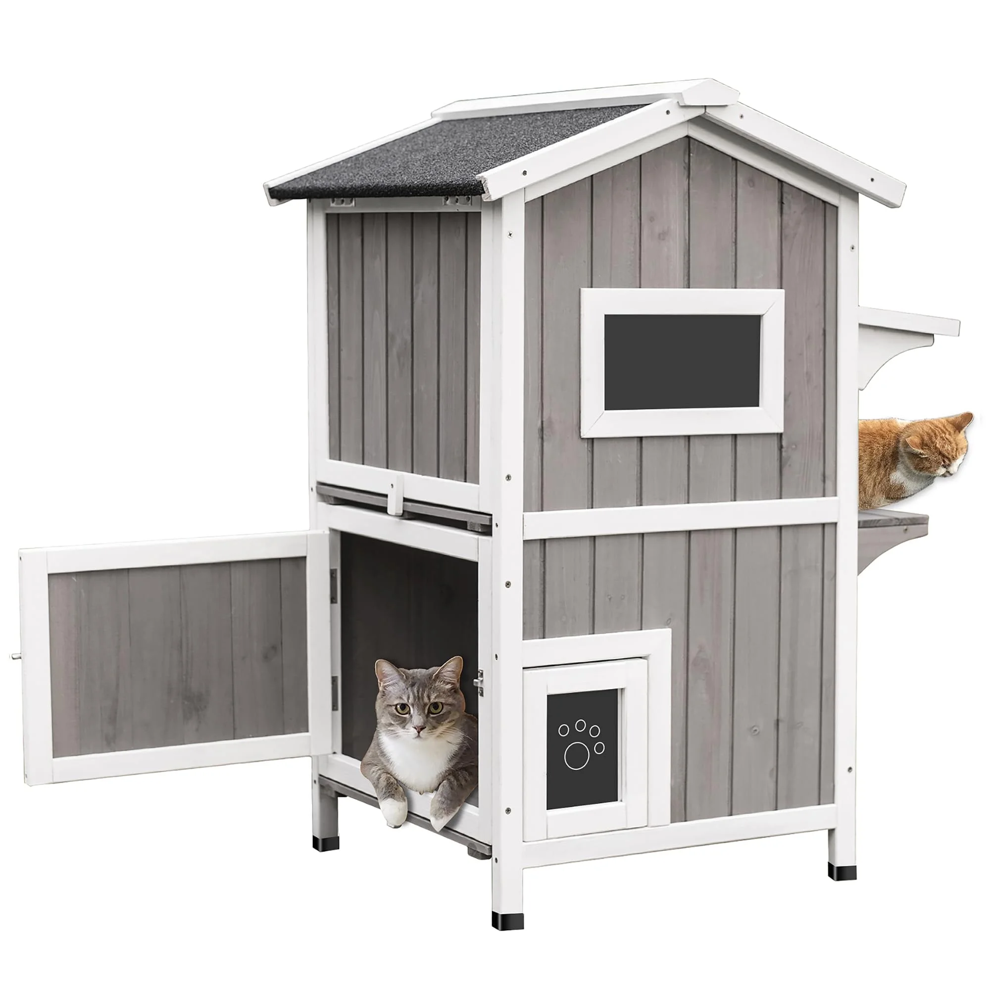 Gowoodhut PET04 Cat House Indoor Outdoor Feral Cat Shelter Kitty House with Escape Door, Gray