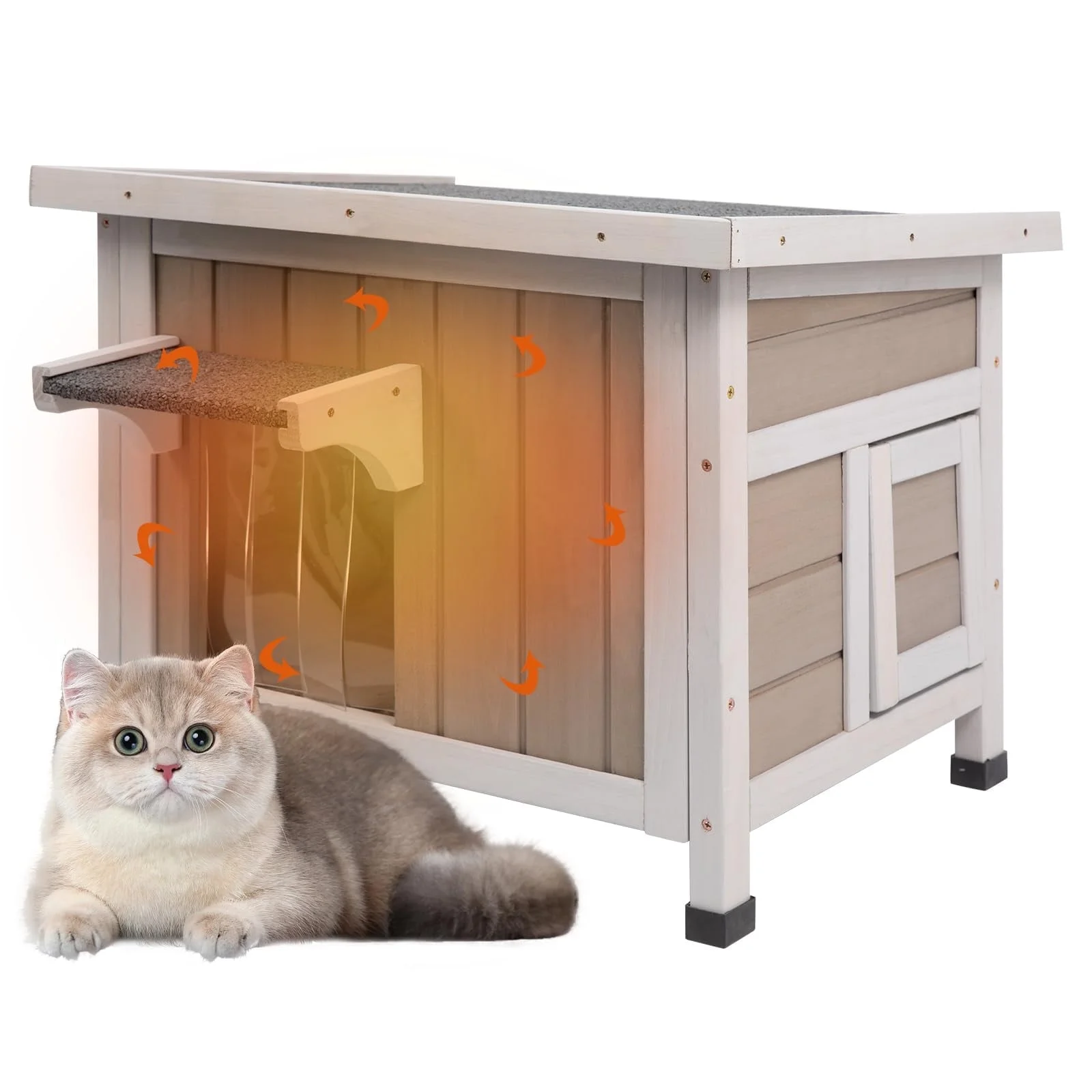 Gowoodhut PET18 Outdoor Cat House Wood Cat Shelter with Insulated Liner