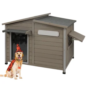 Gowoodhut PET69 Dog House Outdoor, Large Wooden Dog Kennel Indoor with Window