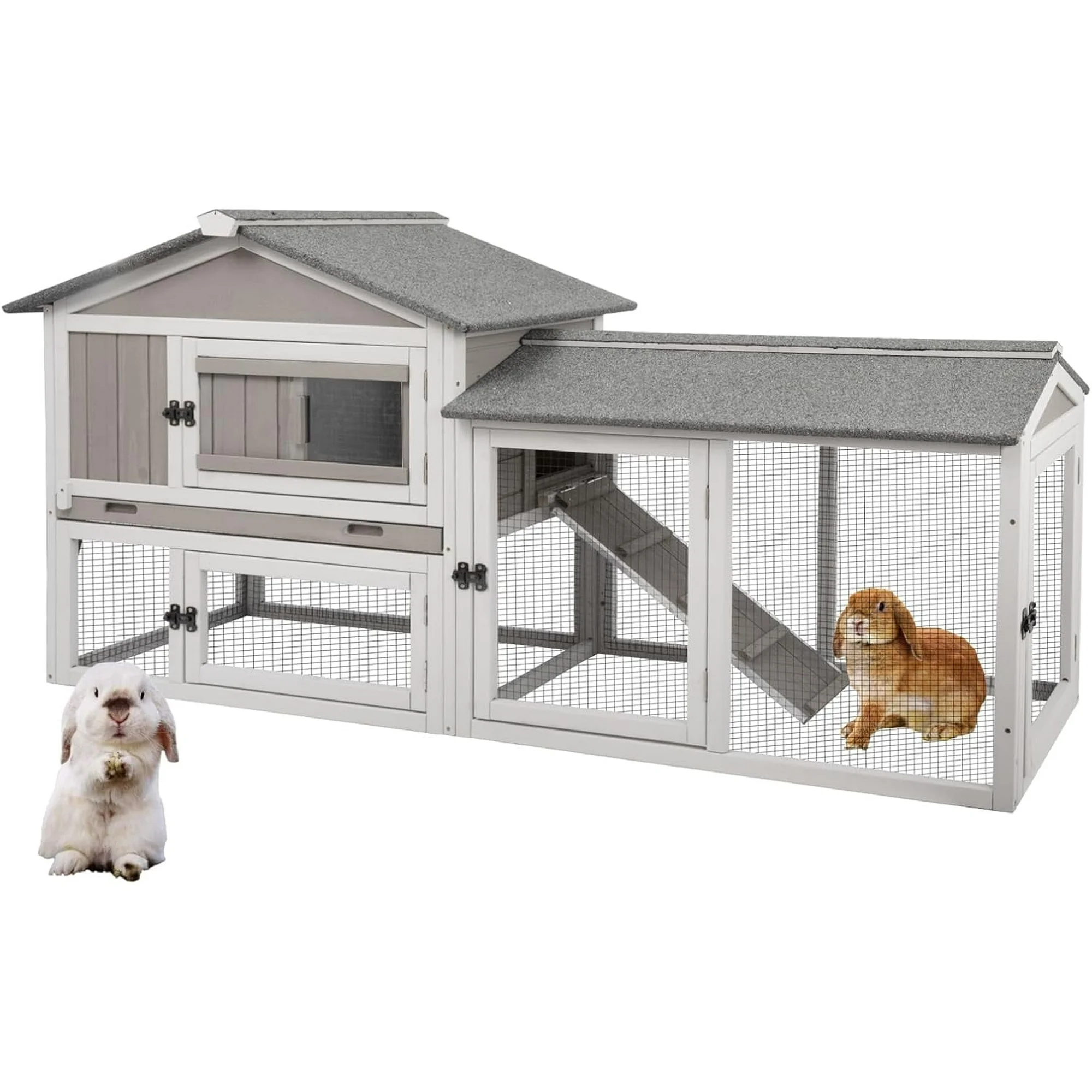 Gowoodhut PET35 Rabbit Hutch Indoor Outdoor 57 "L Bunny Hutch with Pull Out Tray