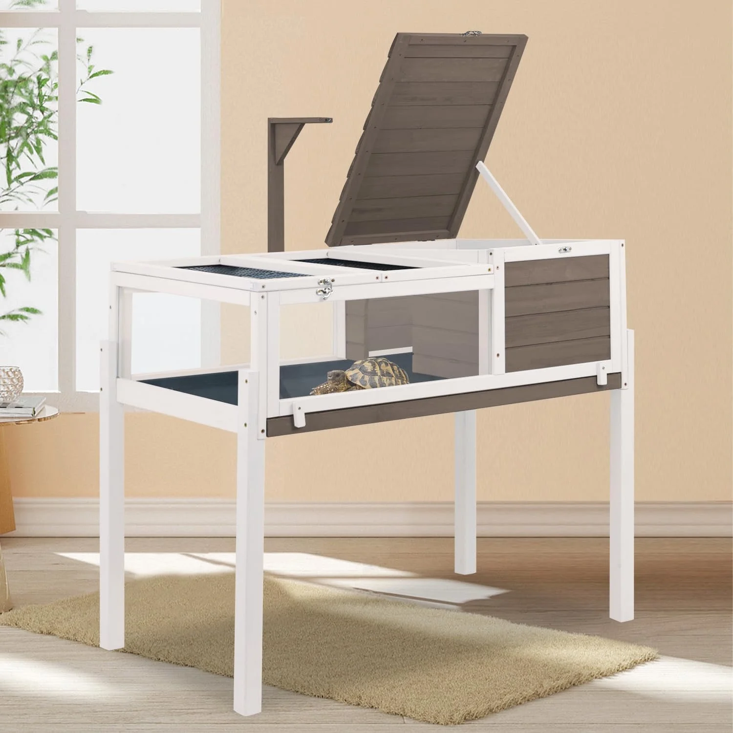 Gowoodhut TOR03 Tortoise Habitat with Leakproof Tray Reptile Cage with Legs for Small Animals Indoor & Outdoor