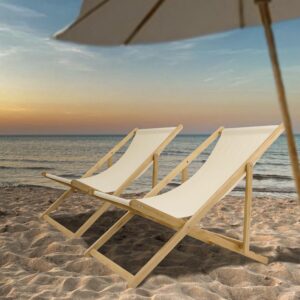 Gowoodhut GF30 Wooden Patio Lawn Deck Chairs - Set of 2, Outdoor Camping Beach Chairs