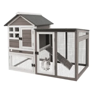 Gowoodhut RAB17 Rabbit Hutch Indoor 2-Story Bunny Cage Outdoor with Run for Small Animals, Gray
