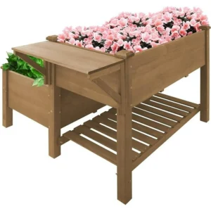 Gowoodhut GF25 Outdoor 2-Tier Wood Raised Garden Bed, Firwood Planter Box for Vegetables, Herbs, and Flowers. Easy to Assemble