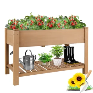 Gowoodhut GF29 Raised Garden Beds With Legs, Outdoor Wood Elevated Garden Box With L-Connection Tabs,Leg Reinforcement,Storage Shelf, 46.7 x23.1 x 29.7IN