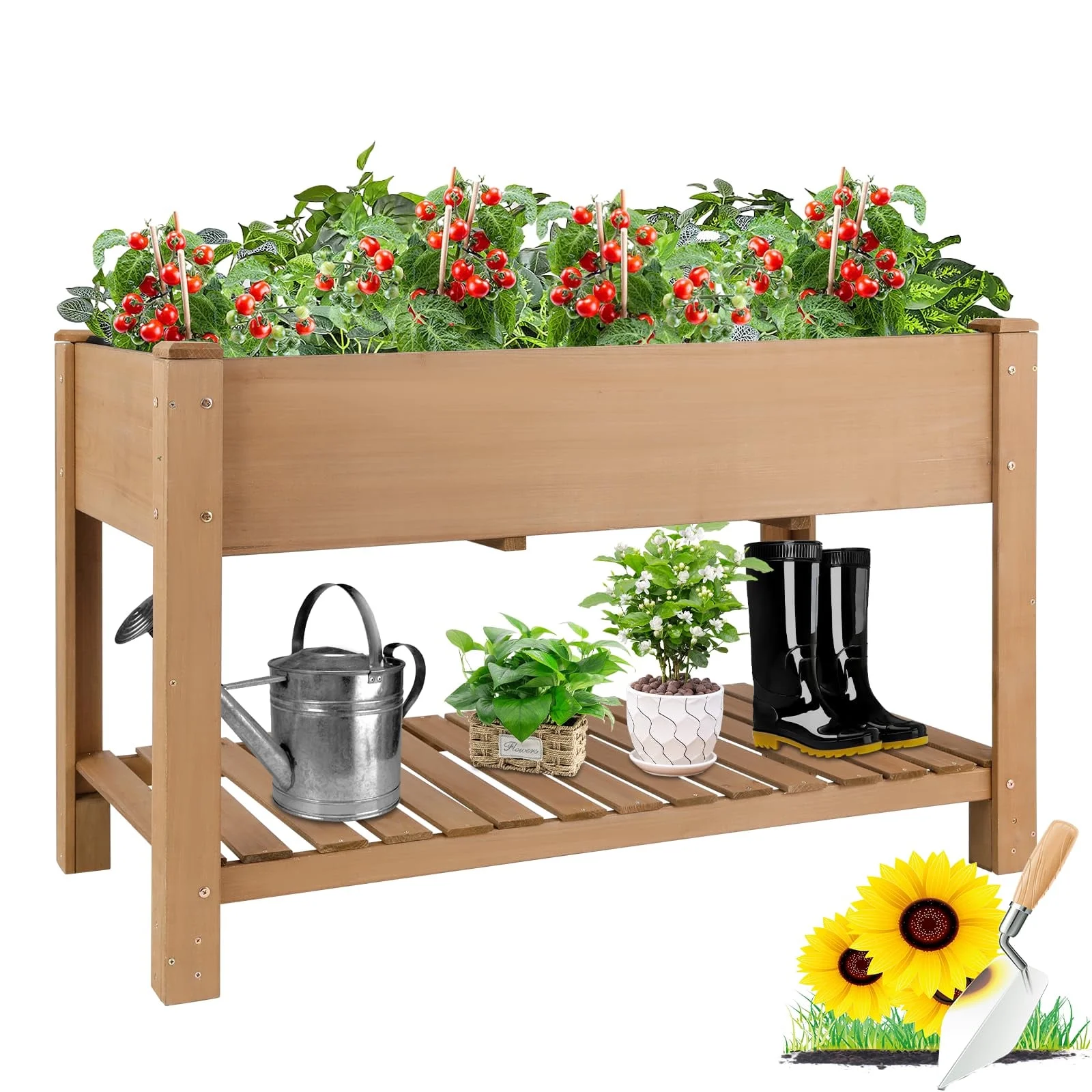 Gowoodhut GF29 Raised Garden Beds With Legs, Outdoor Wood Elevated Garden Box With L-Connection Tabs,Leg Reinforcement,Storage Shelf, 46.7 x23.1 x 29.7IN