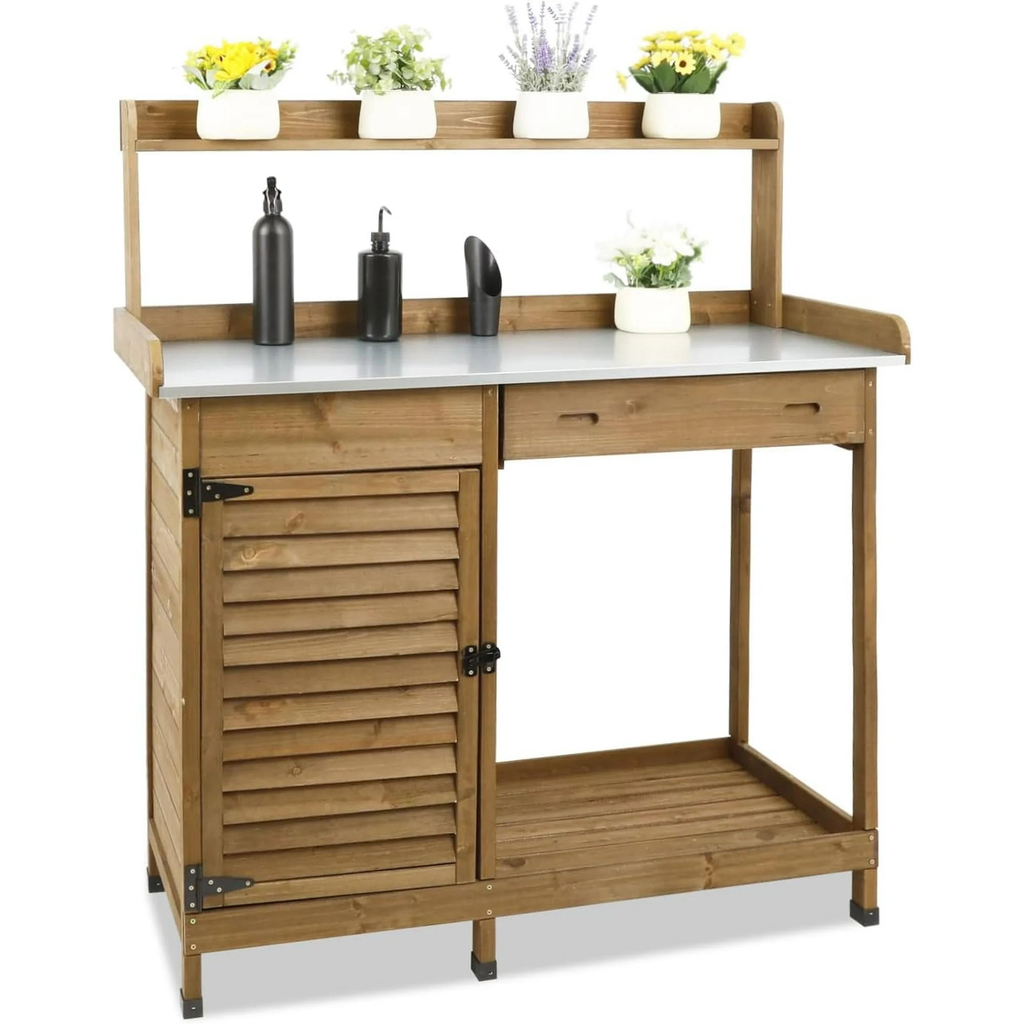 Gowoodhut GF10 Outdoor Garden Potting Bench Table,41" L Wooden Potting Table Work Bench for Horticulture, brown