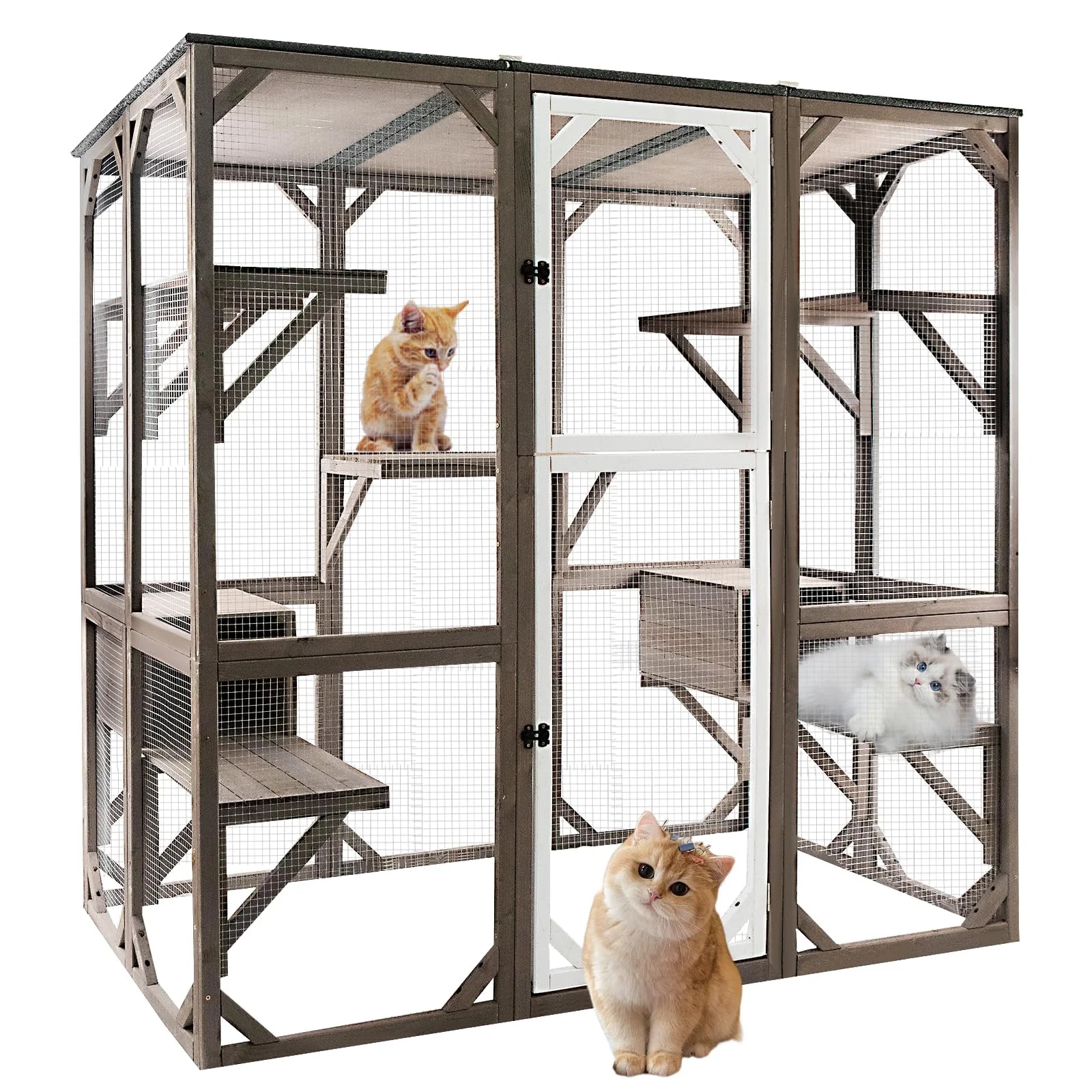 Gowoodhut PET15 Catio Cat Enclosures Outdoor Wooden Weatherproof Cat House with Multi Platforms