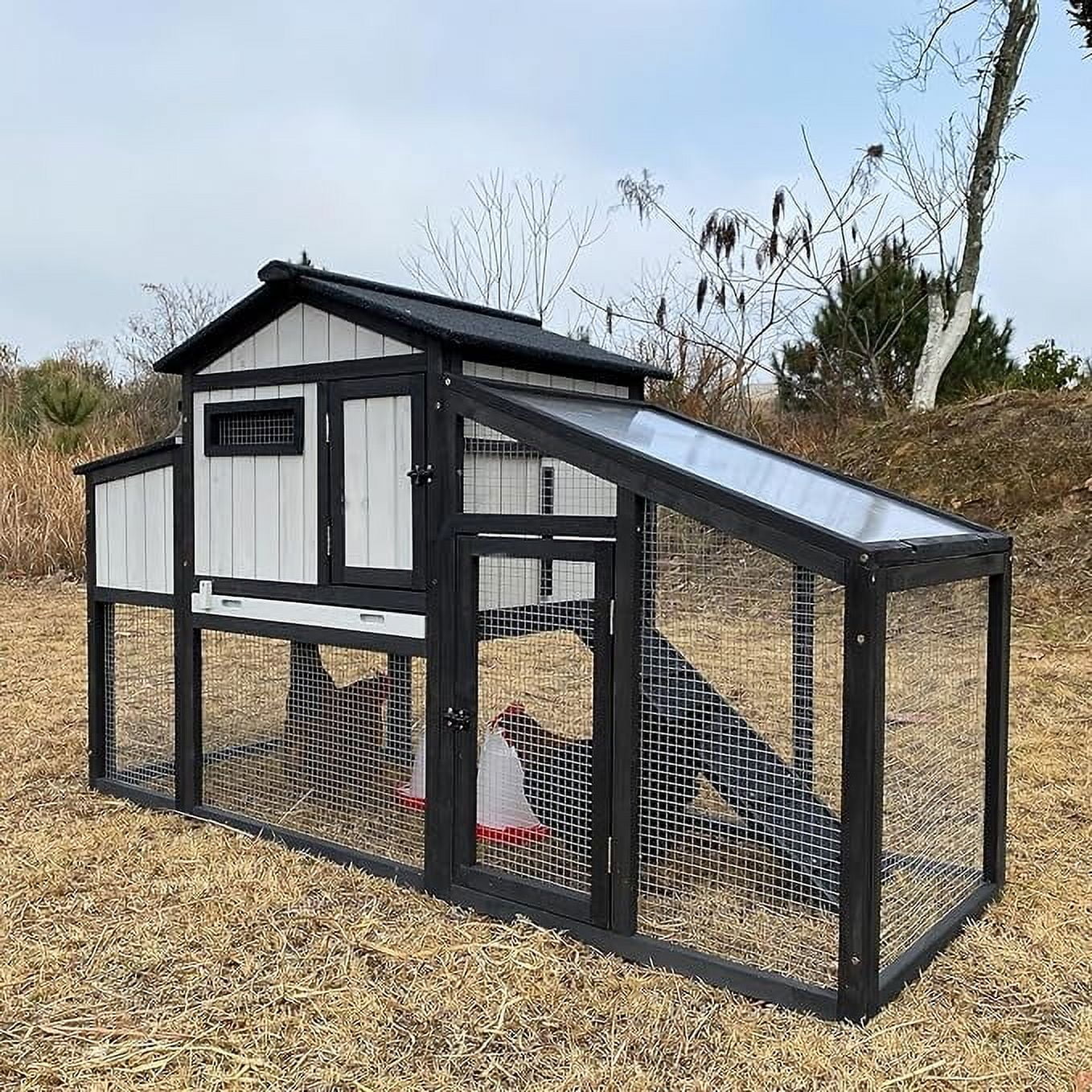 Gowoodhut PET06 Chicken Coop and Run Wooden Backyard Chicken House Rabbit Hutch