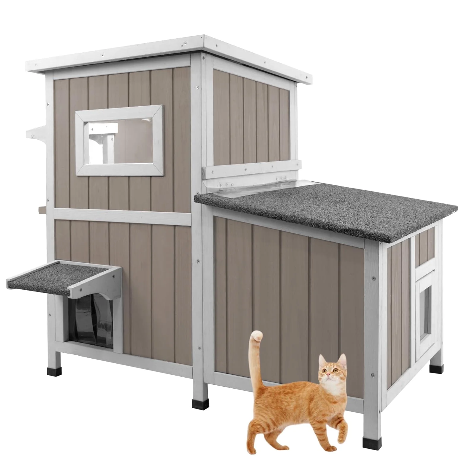 Gowoodhut PET19 Outdoor Cat House Weatherproof, Wooden Cat Shelter House