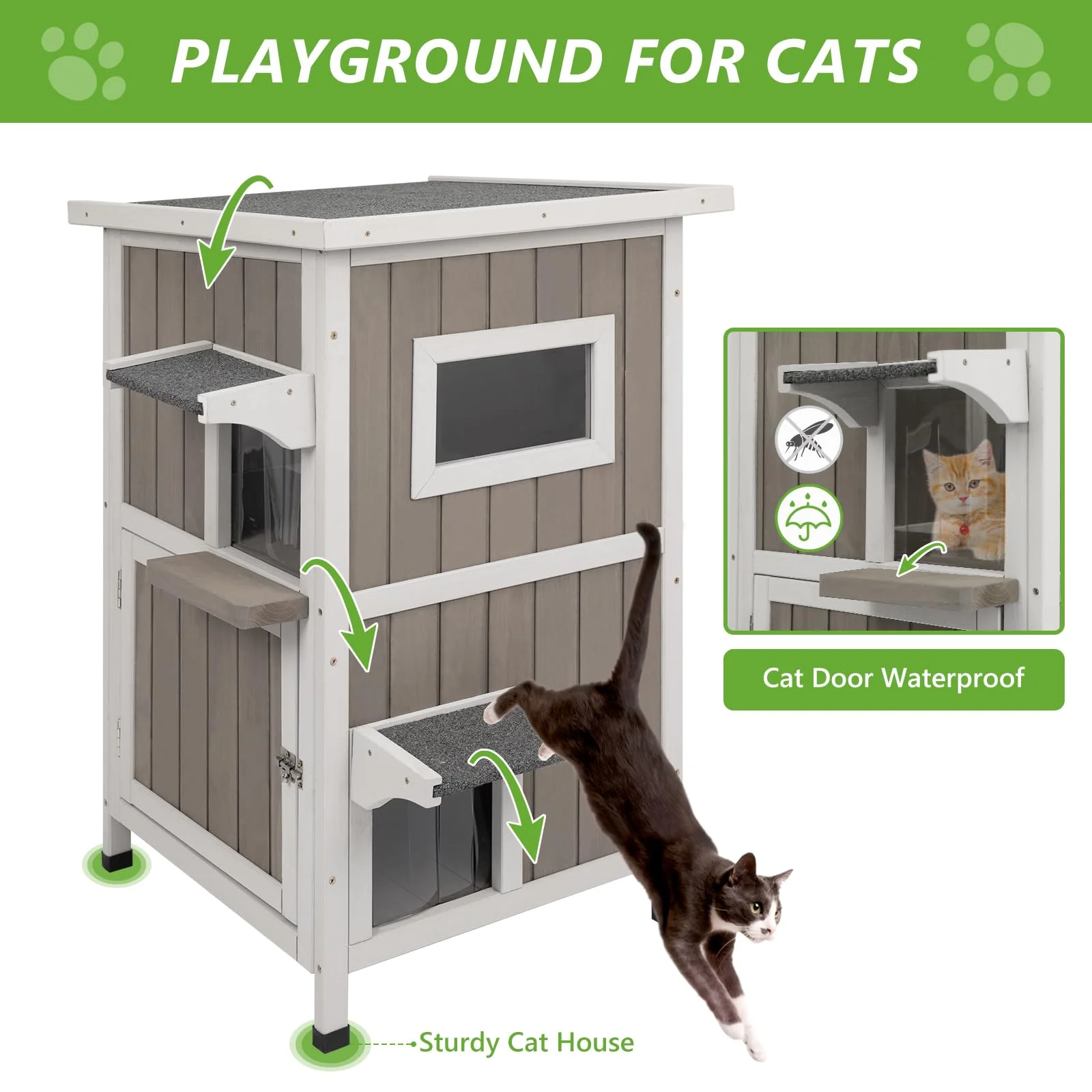 Gowoodhut PET20 Outdoor Cat House, 2-Story Feral Cat House with Escape Doors for Outside, Weatherproof - Image 2