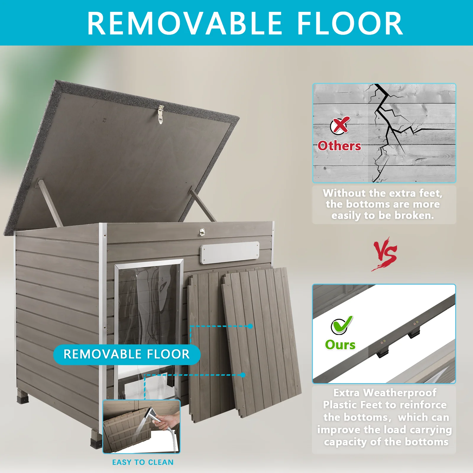 Gowoodhut PET65 Large Dog House, Outdoor & Indoor Wooden Dog Kennel for Medium to Large Dogs, Removable Floors, Raised Feet - Image 2