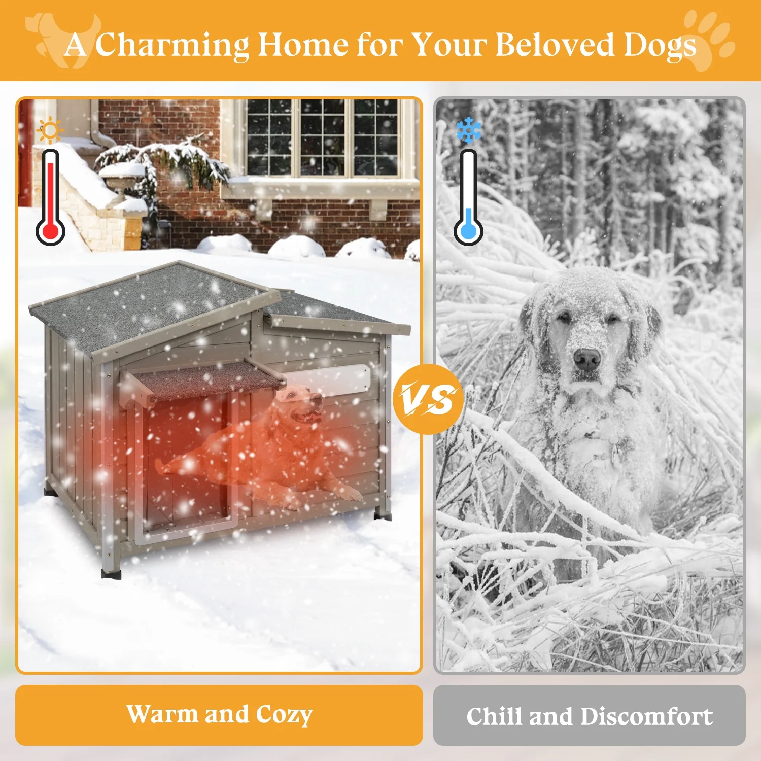 Gowoodhut PET68 Dog House Outdoor, Large Wooden Dog Kennel Indoor with Chew-Proof Iron Frame - Image 2