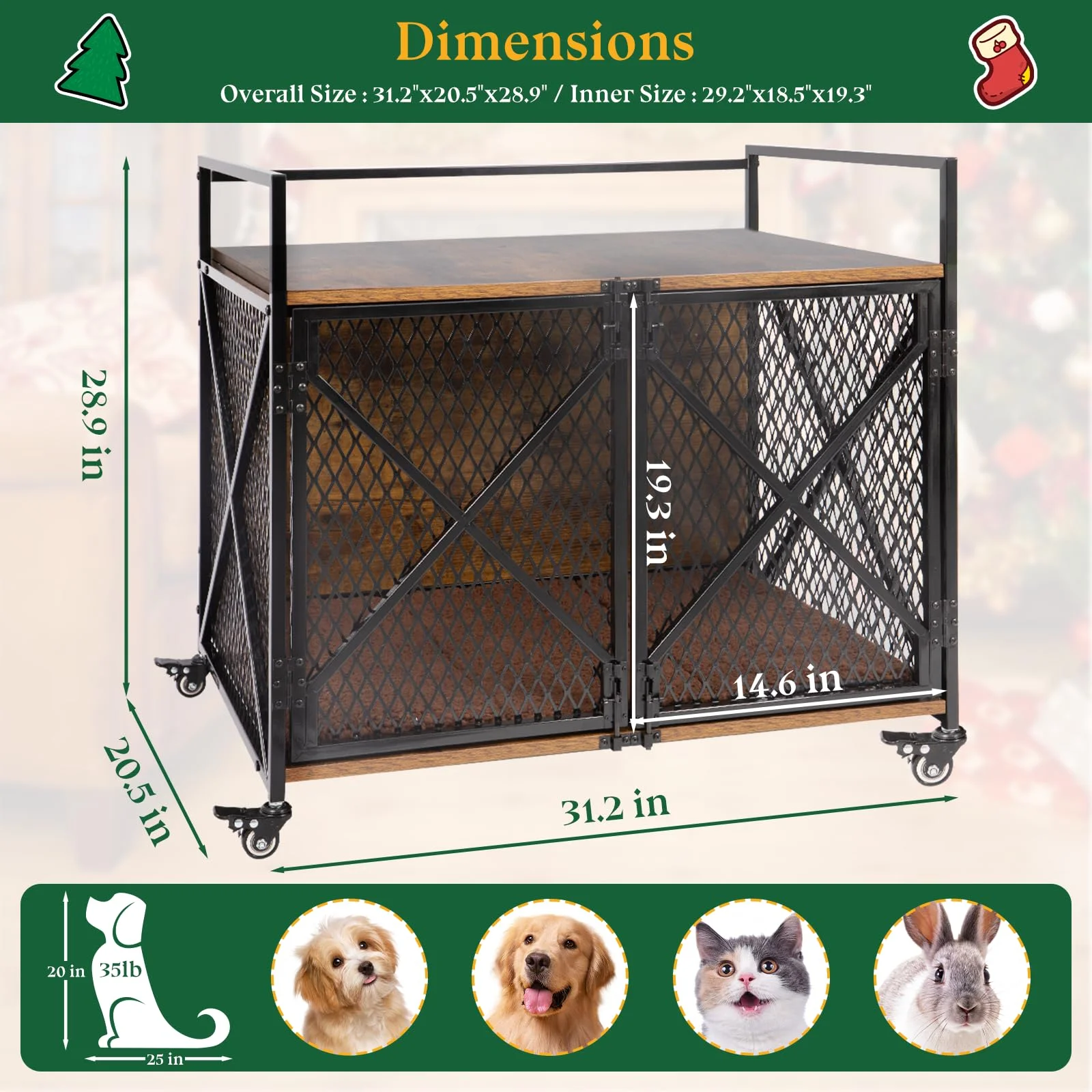Gowoodhut PET52 Dog Crate, 31"L Wooden Dog Kennel Furniture with Cushion - Image 2