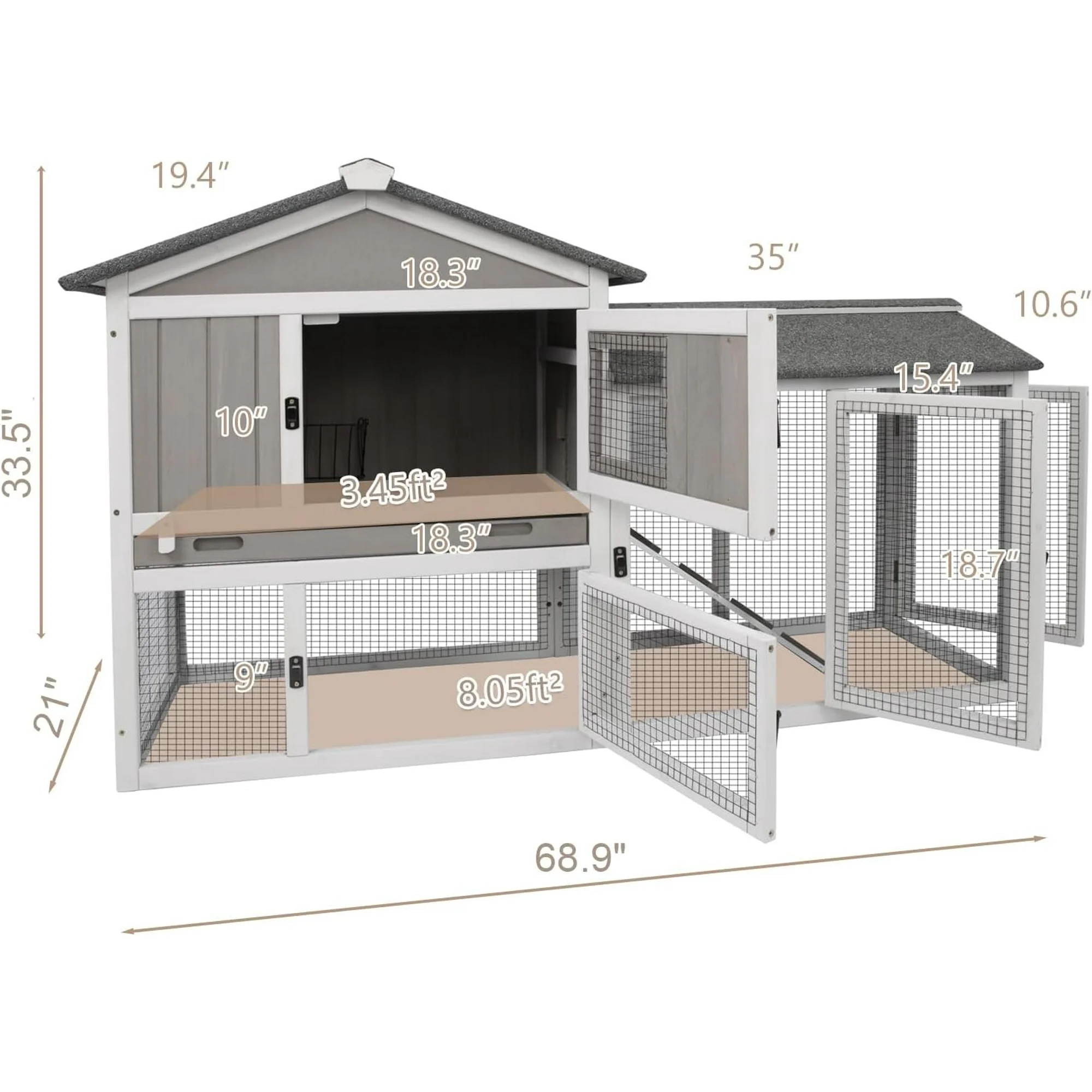 Gowoodhut PET36 Rabbit Hutch Indoor Outdoor 68.9" L Bunny Hutch with Pull Out Tray - Image 2