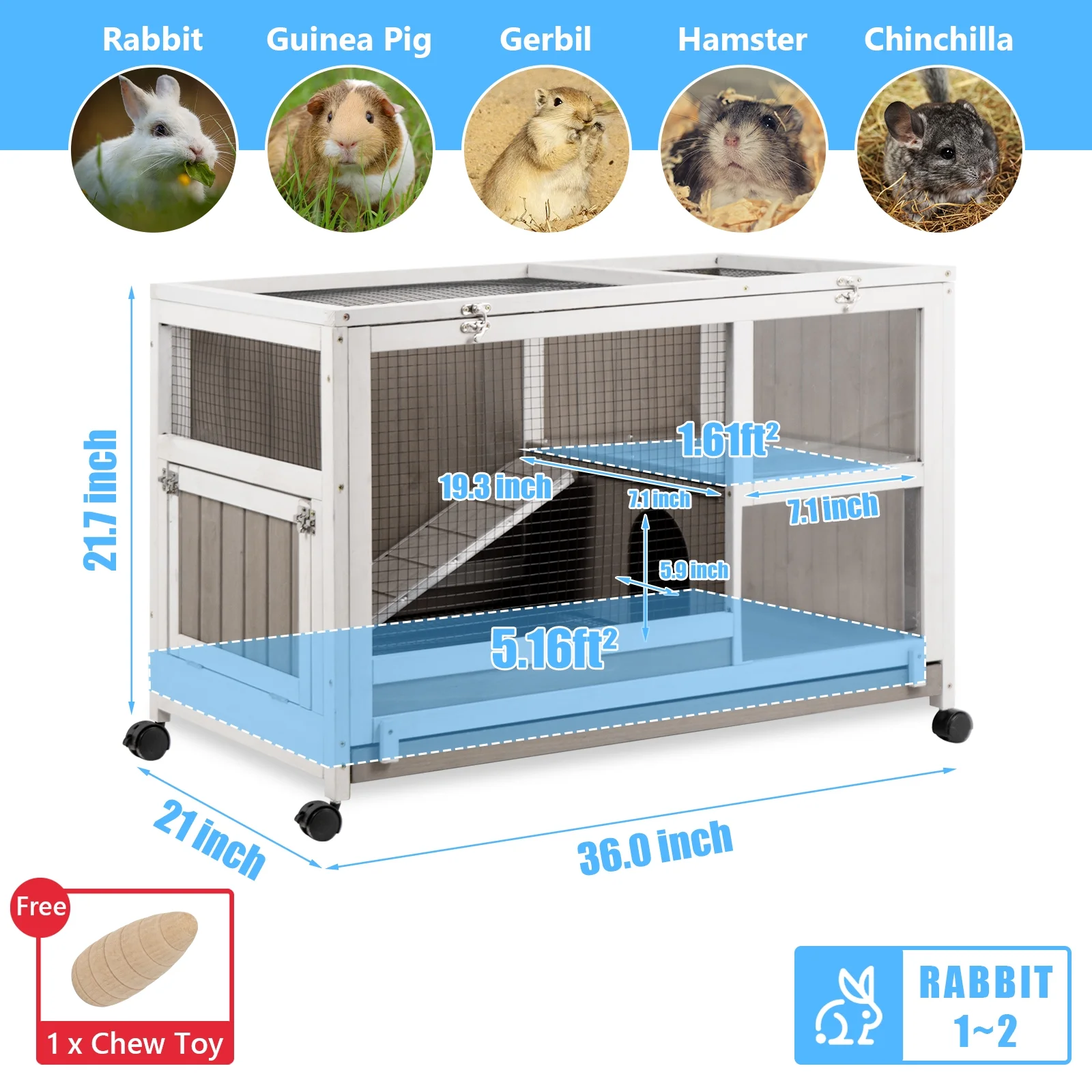 Gowoodhut PET38 Small Animals Cage with Ramp Large Habitat for Hedgehog Gerbil & Rat - Image 2