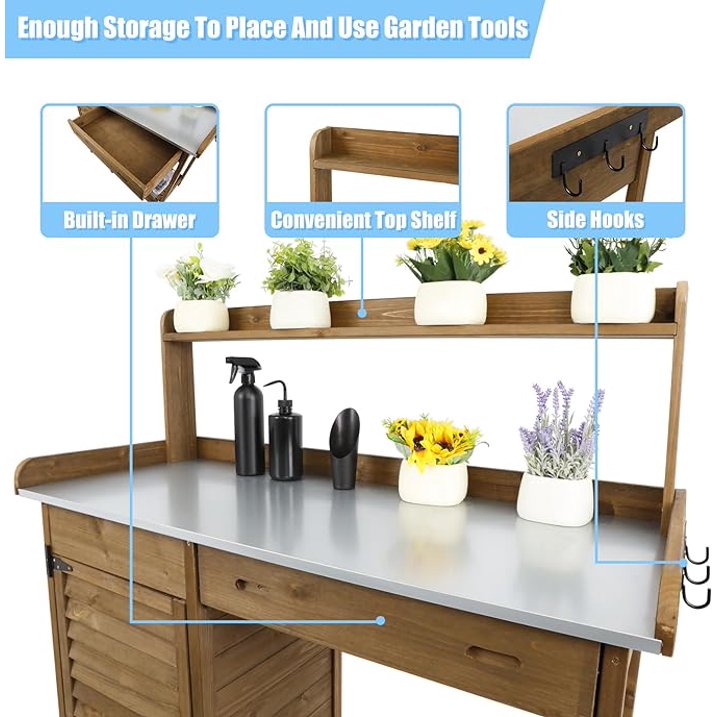 Gowoodhut GF10 Outdoor Garden Potting Bench Table,41" L Wooden Potting Table Work Bench for Horticulture, brown - Image 2