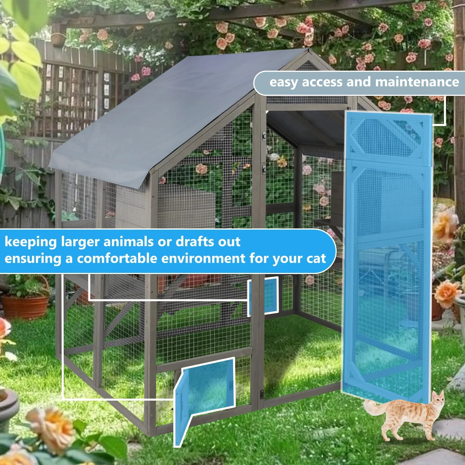 Gowoodhut PET03 Catio Outdoor Cat Enclosure for Multiple Cats Wooden Walk in Cats Shelter Kitty Enclosure - Image 2