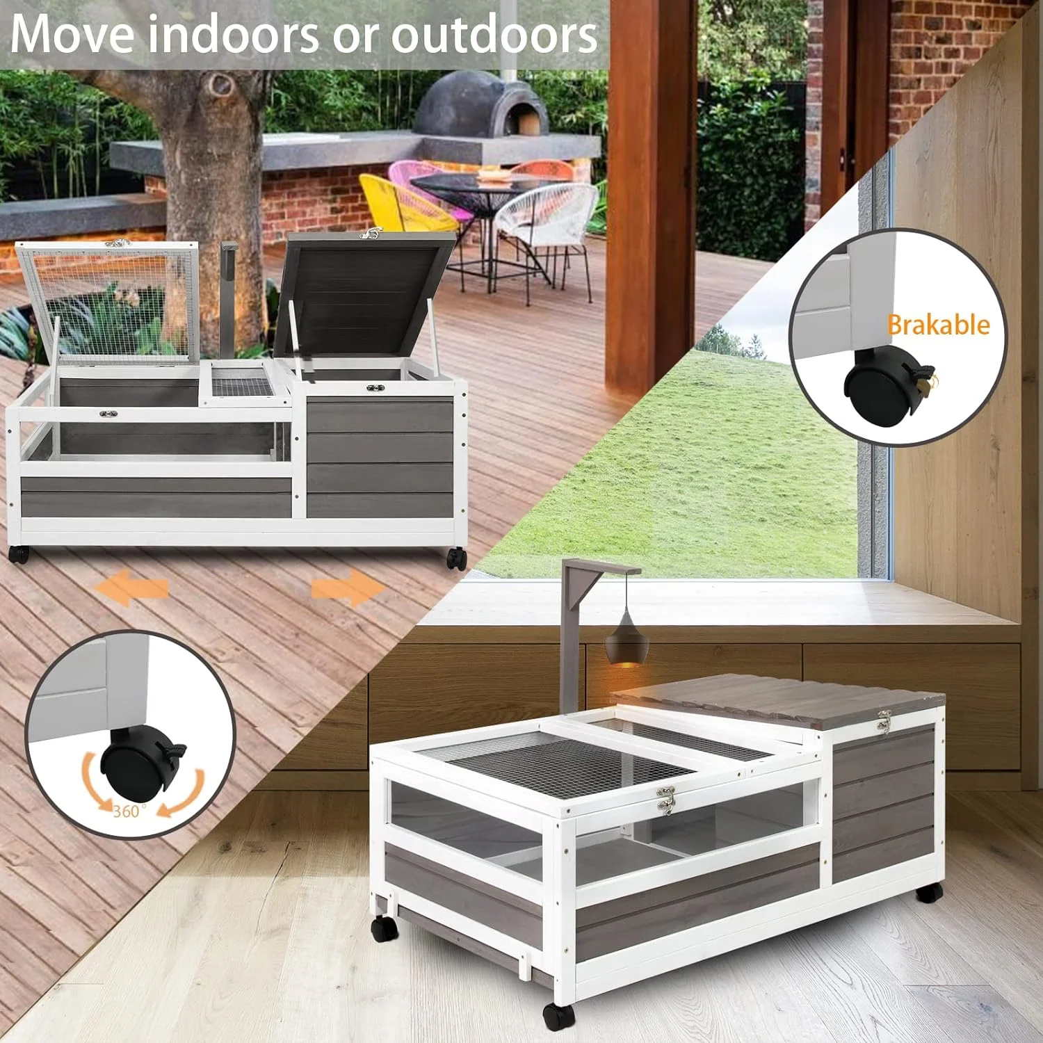 Gowoodhut TOR01 Tortoise Habitat On Wheels Large Wooden Tortoise House Outdoor Reptile Cage - Image 2