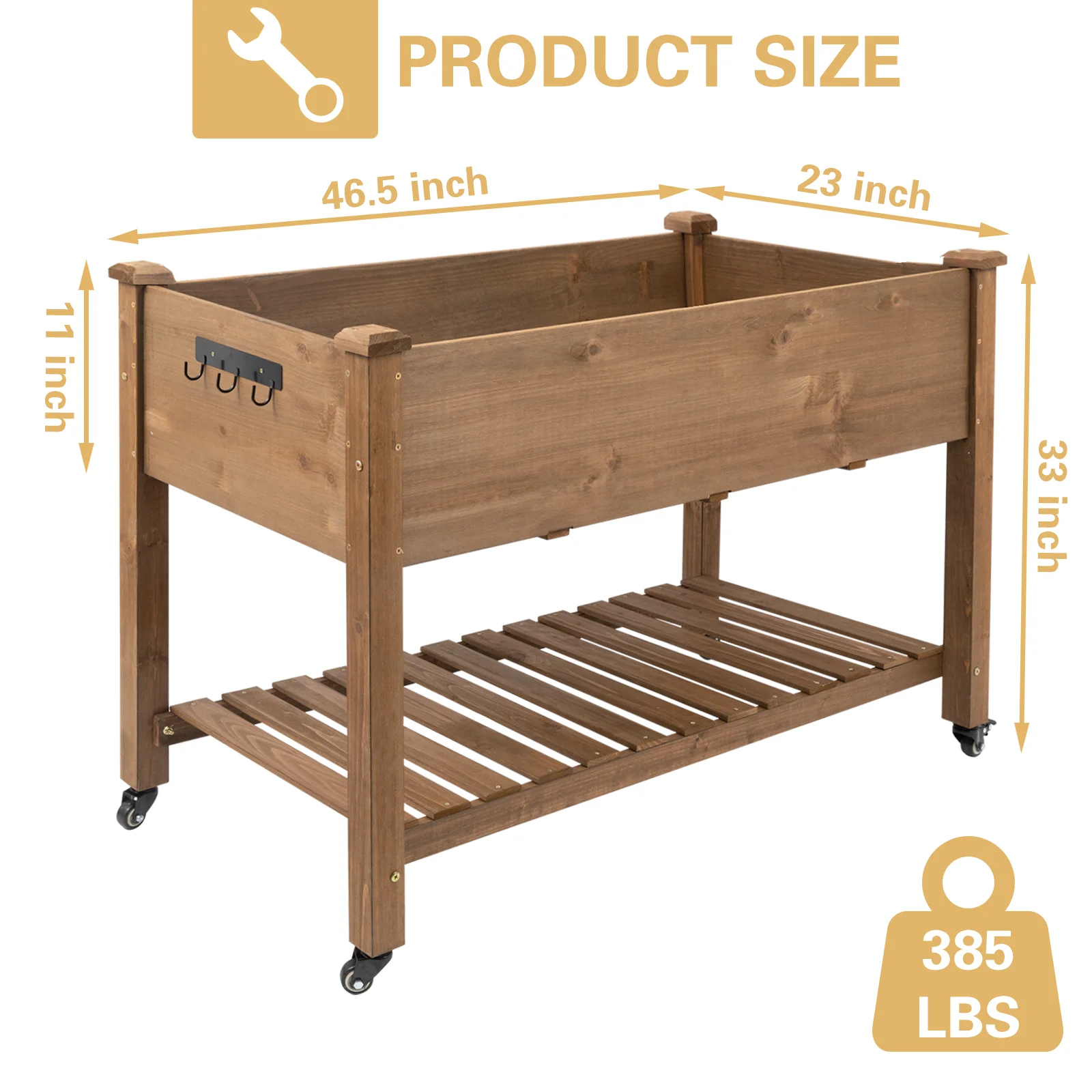 Gowoodhut GF22W Raised Garden Bed with Wheels 48x24x30in, Wood Planter for Vegetables, Flowers, Herbs – Suitable for Backyard, Patio, Balcony, Terrace, Veranda (Brown) - Image 2