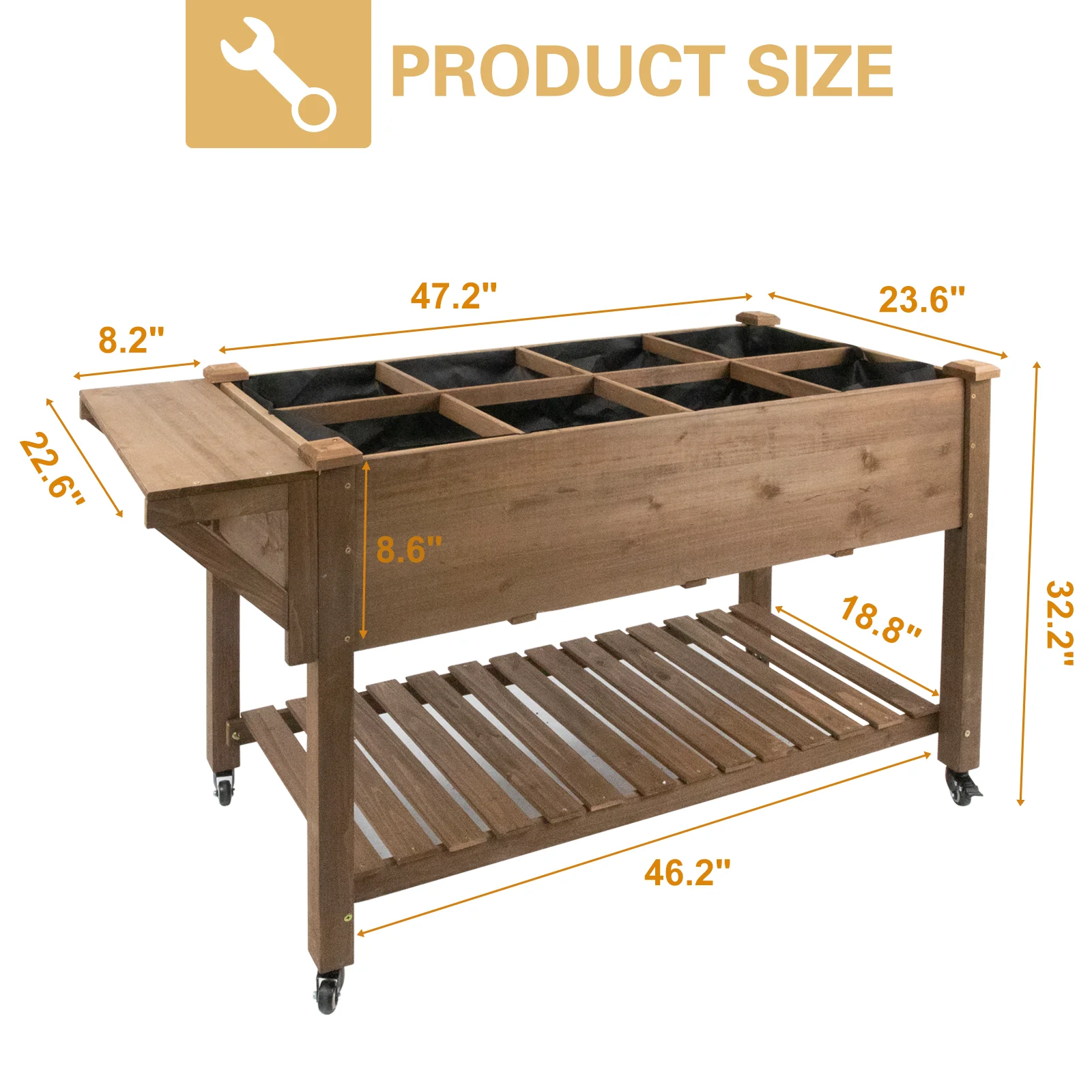 Gowoodhut GF23W Raised Garden Bed Mobile Outdoor Wooden Planter Box with Legs & Side Table - Image 2