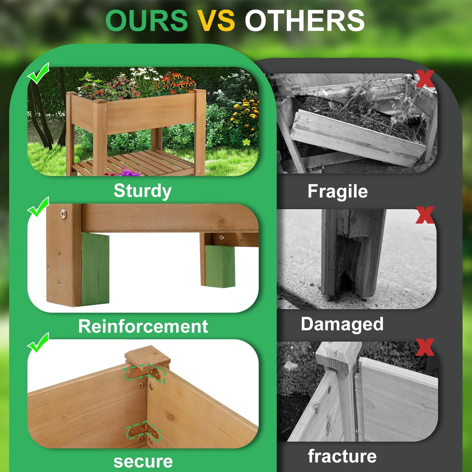 Gowoodhut GF27 Raised Garden Beds Outdoor With Legs Wood Elevated Garden Box With L-Connection Tabs Storage Shelf Leg Reinforcement - Image 2