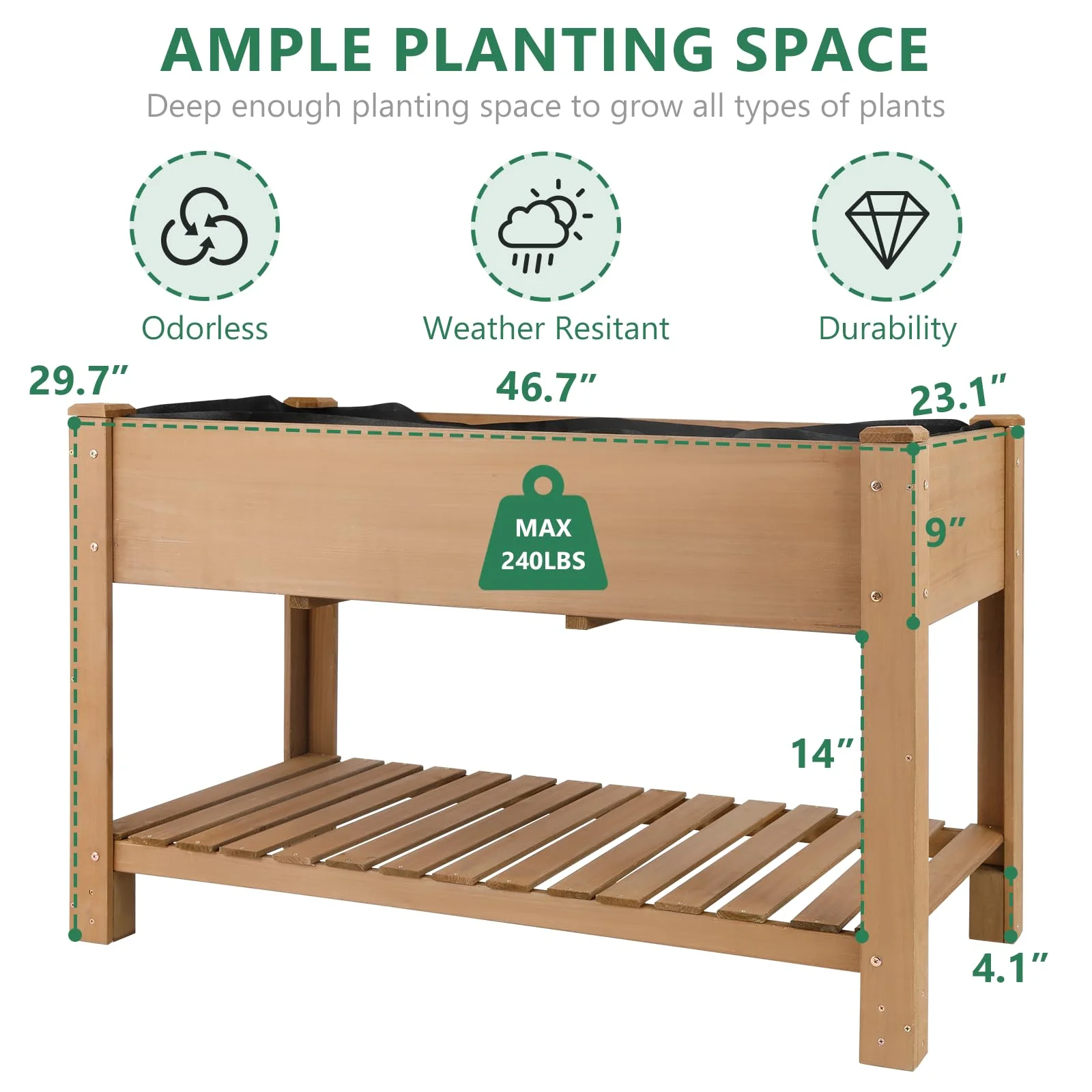 Gowoodhut GF29 Raised Garden Beds With Legs, Outdoor Wood Elevated Garden Box With L-Connection Tabs,Leg Reinforcement,Storage Shelf, 46.7 x23.1 x 29.7IN - Image 2