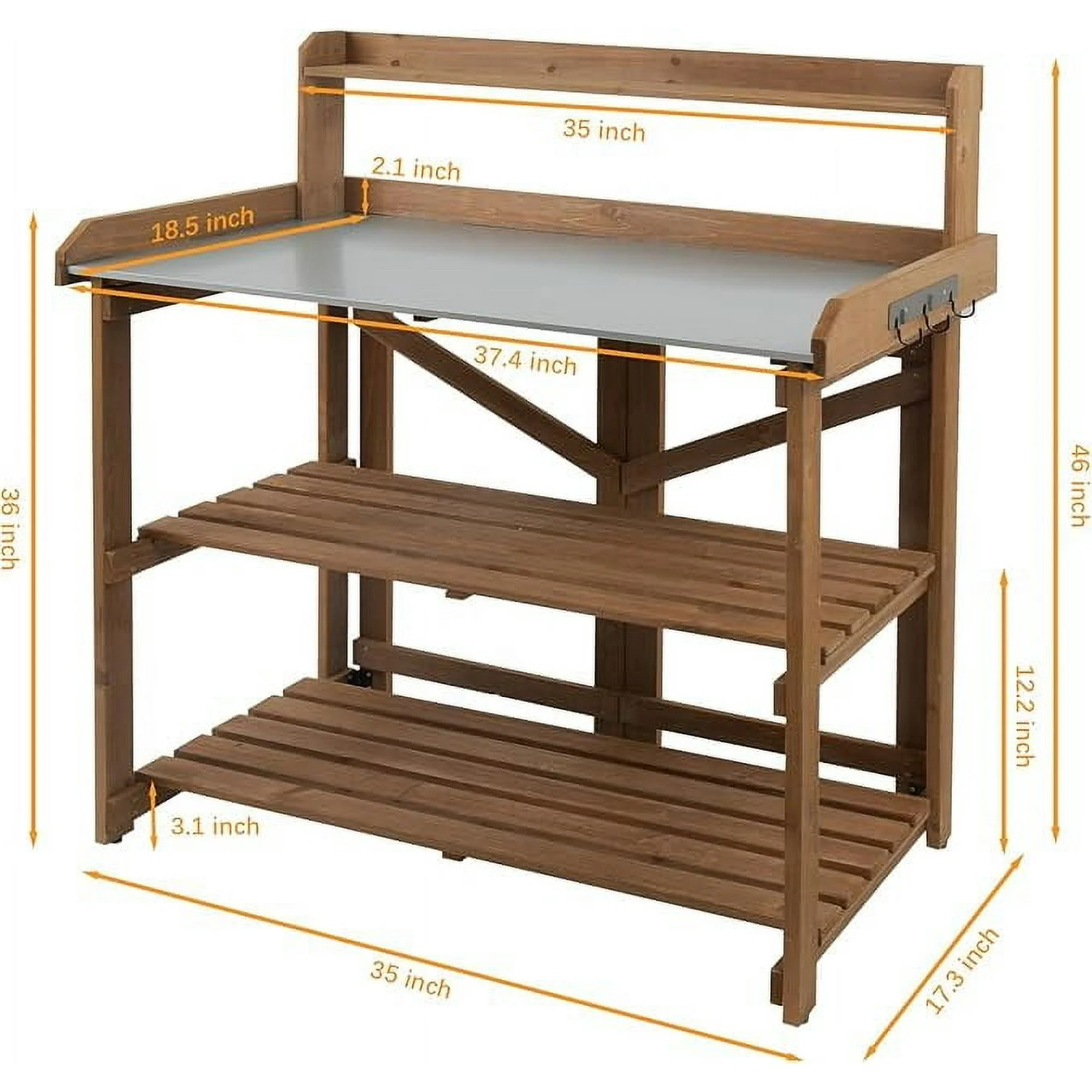 Gowoodhut GF12 Garden Potting Bench with Metal Tabletop,Outdoor Potting Table Workstation Benches with Drawer/Storage Shelf - Image 2