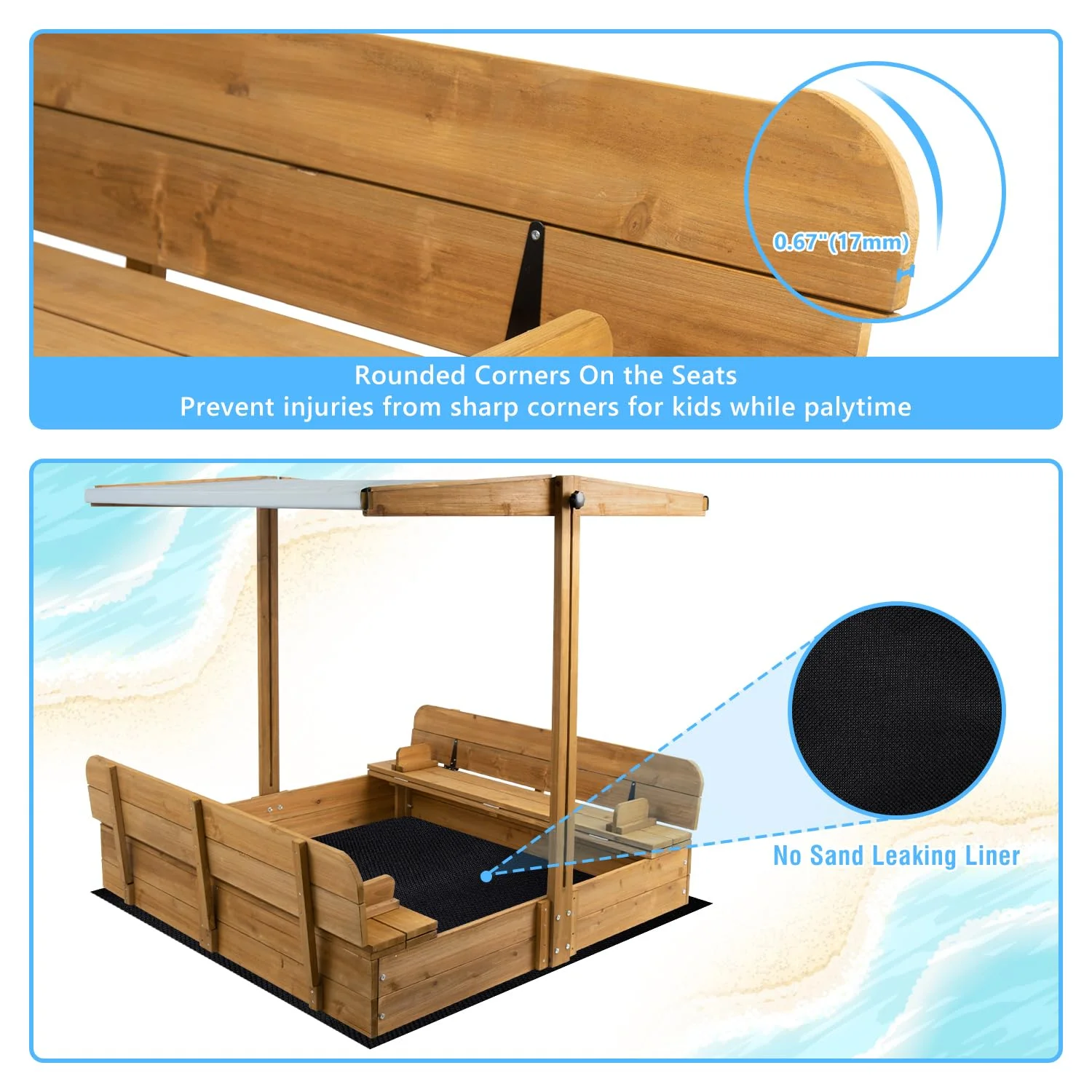 Gowoodhut GF01 Wooden Sandbox with Lid Outdoor Sand Box with Adjustable Height Roof for Kids - Image 2