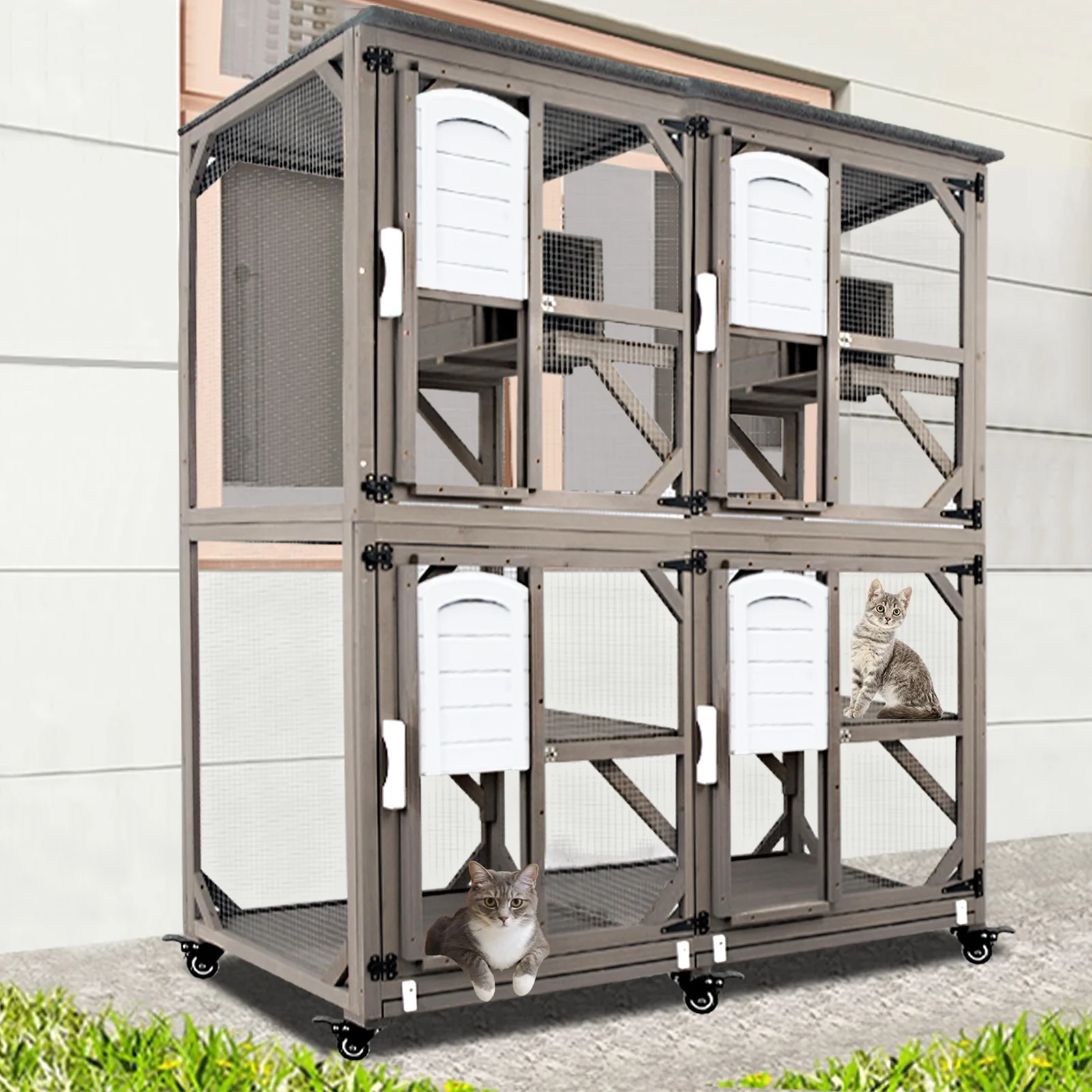 Gowoodhut CAT18 Cat Enclosures Outdoor for Cats, Wooden Outdoor Cat Enclosure on Wheels Attach to Window Catio - Image 2