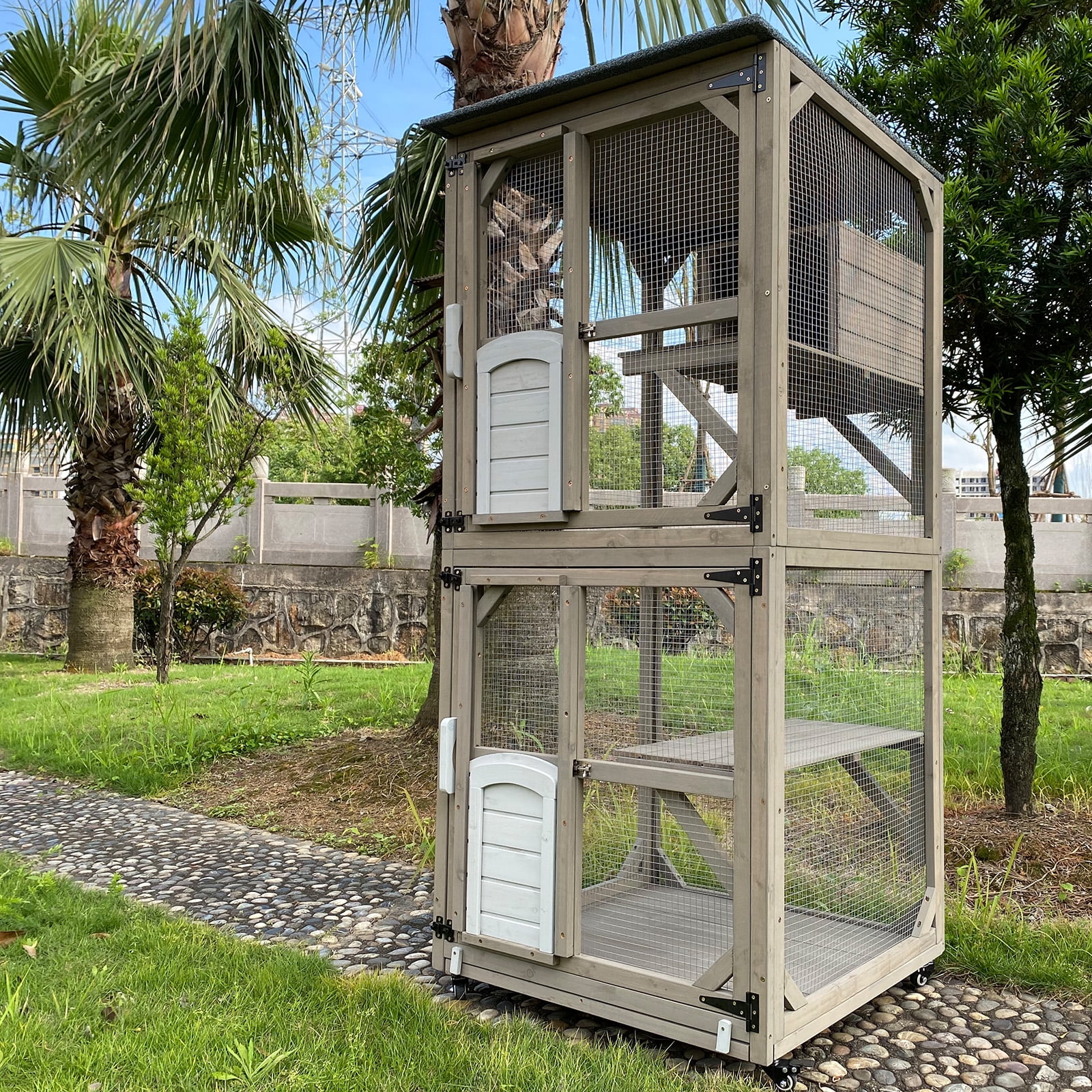 Gowoodhut CAT18 Cat Enclosures Outdoor for Cats, Wooden Outdoor Cat Enclosure on Wheels Attach to Window Catio - Image 3