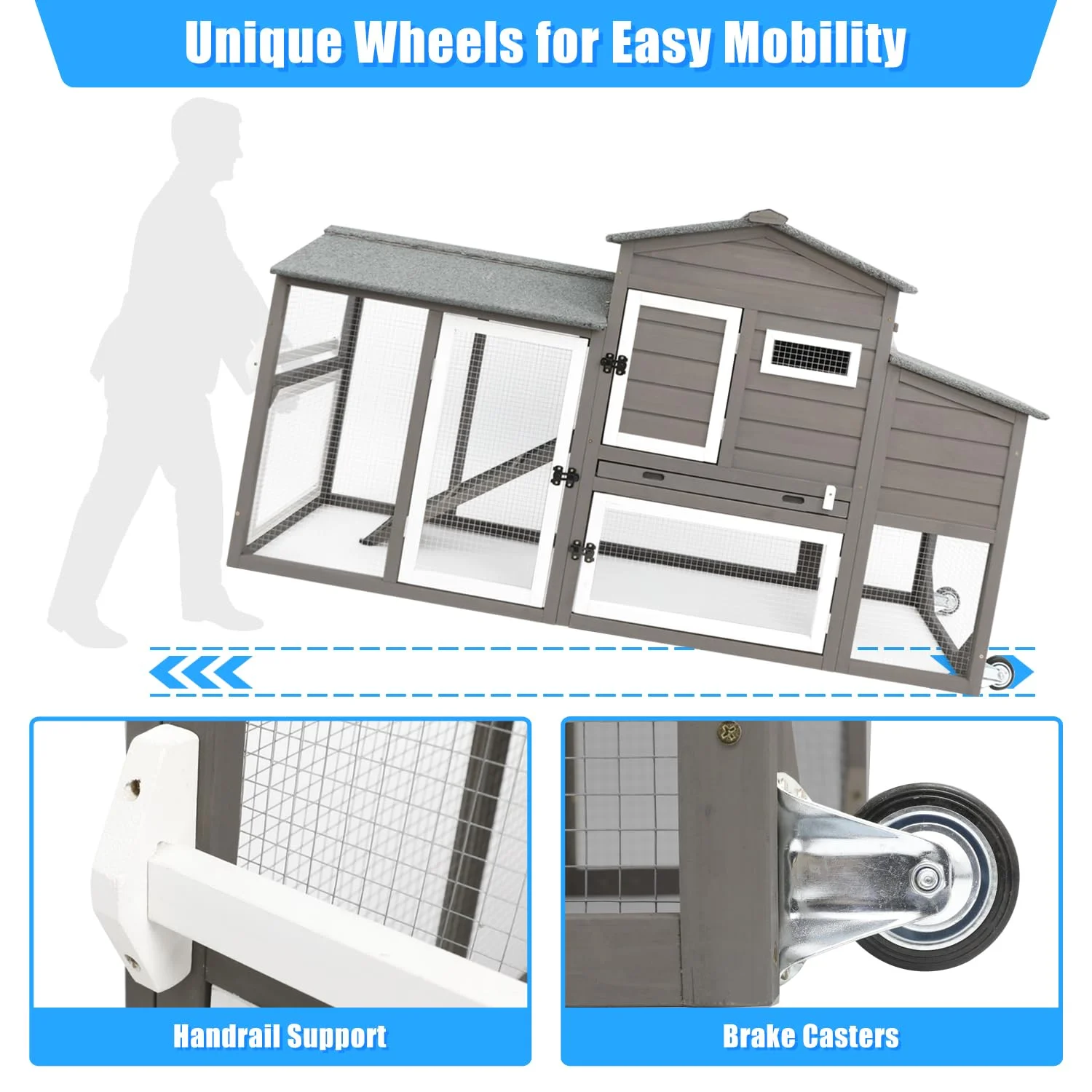 Gowoodhut PET05 Chicken Coop and Run Two-Story Chicken House Gray - Image 4