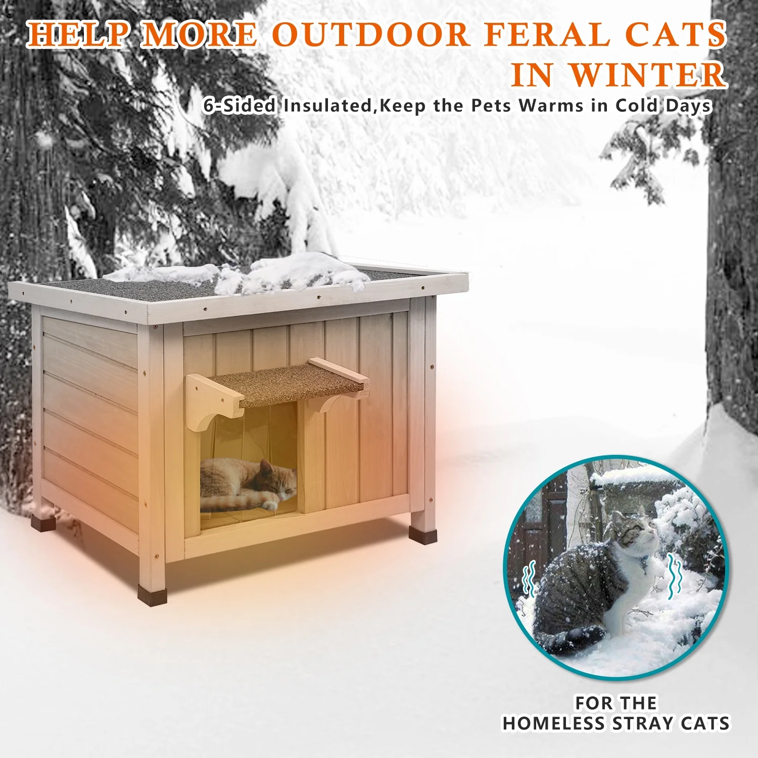 Gowoodhut PET18 Outdoor Cat House Wood Cat Shelter with Insulated Liner - Image 3