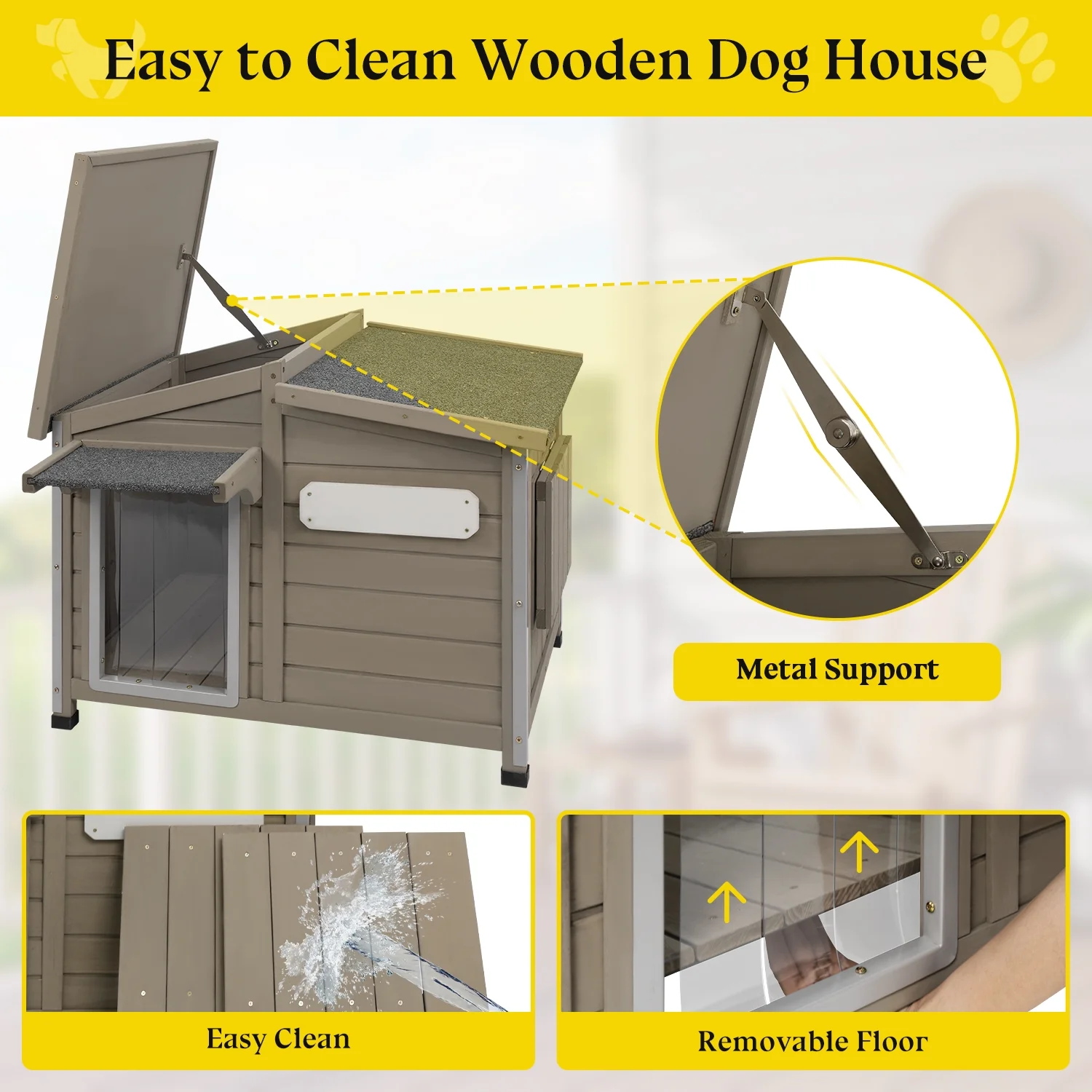 Gowoodhut PET69 Dog House Outdoor, Large Wooden Dog Kennel Indoor with Window - Image 3