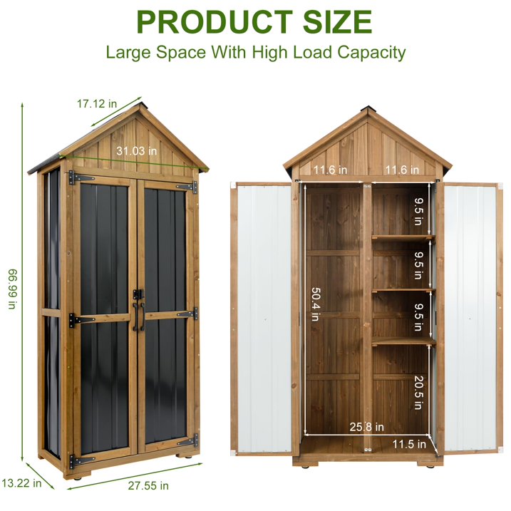 Gowoodhut GF34 Wood & Metal Outdoor Storage Shed with Waterproof Roof, Garden Tool Shed with 6 T-Hinge, 4 Reinforced feet with Metal Brackets and 6 Adjustable feet - Image 3