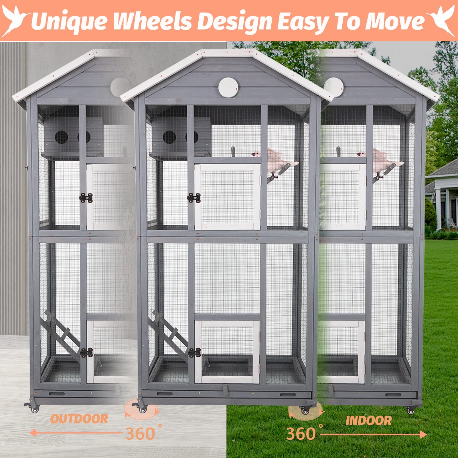 Gowoodhut PET51 Outdoor Bird Cage Large, Wooden Flight Aviary with Perches, Nest Habitat - Image 3