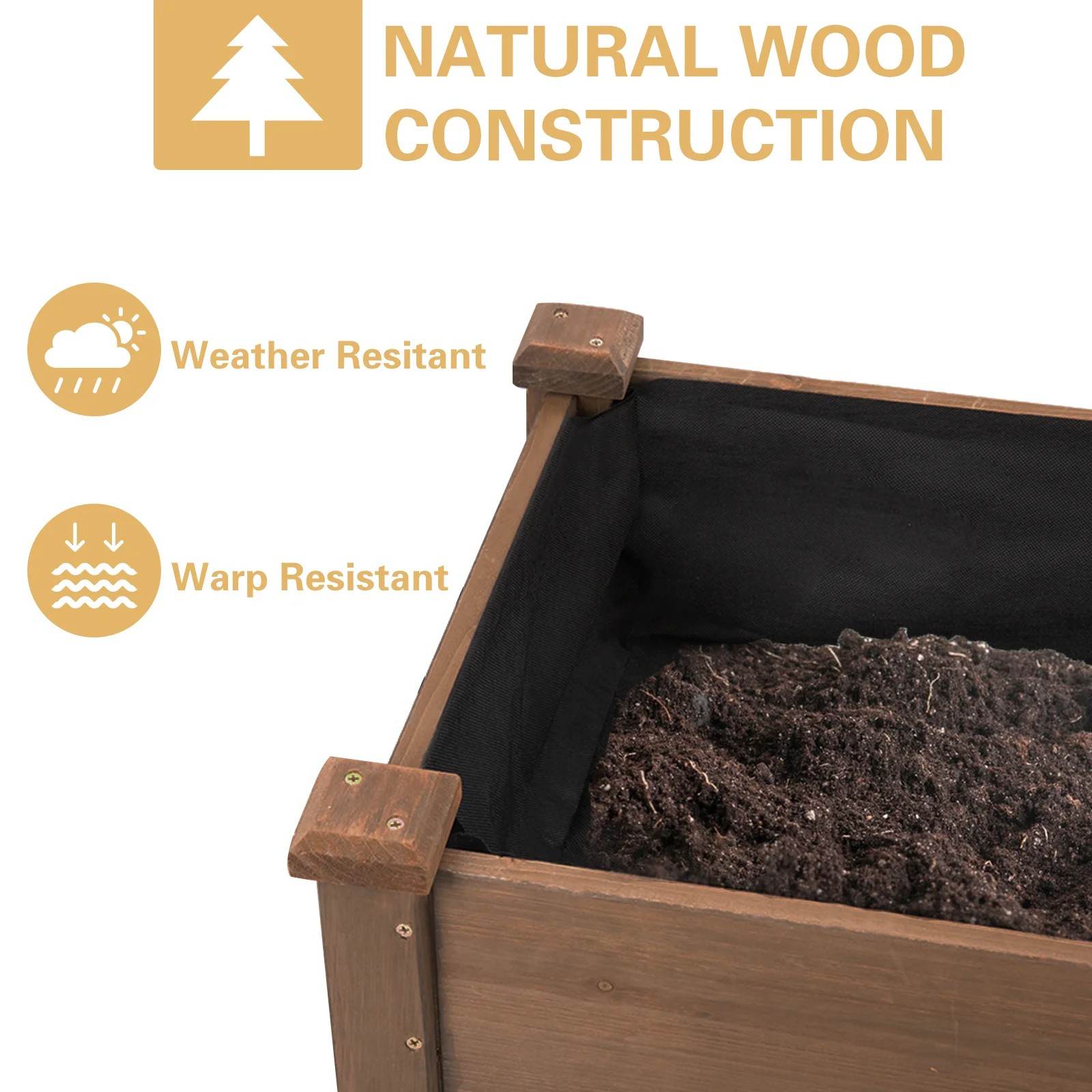 Gowoodhut GF22W Raised Garden Bed with Wheels 48x24x30in, Wood Planter for Vegetables, Flowers, Herbs – Suitable for Backyard, Patio, Balcony, Terrace, Veranda (Brown) - Image 3