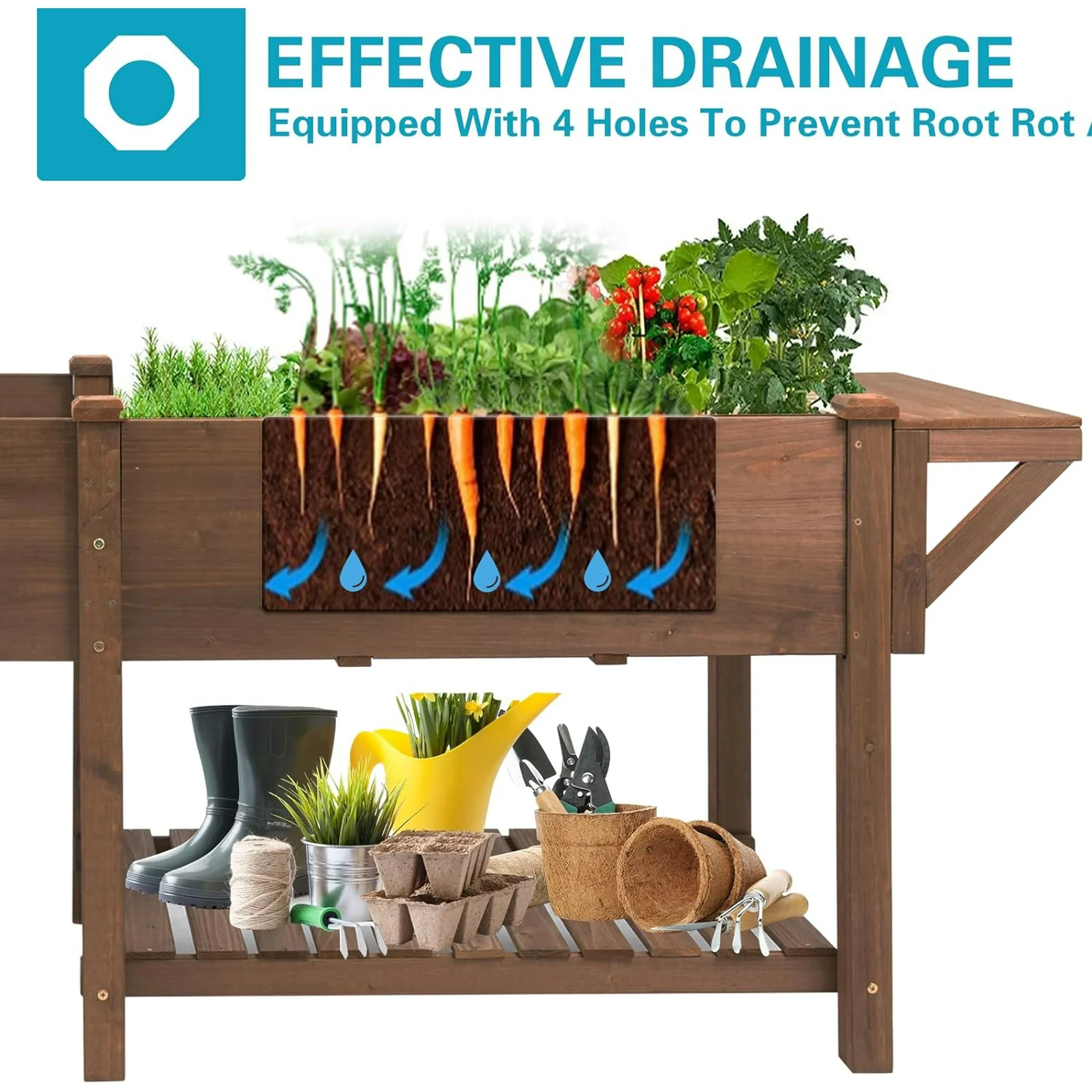 Gowoodhut GF24 Outdoor Raised Garden Bed with Legs, Elevated Box with Grow Grid and Large Storage Shelf, Ideal for Vegetables, Flowers, and Herbs - Image 3