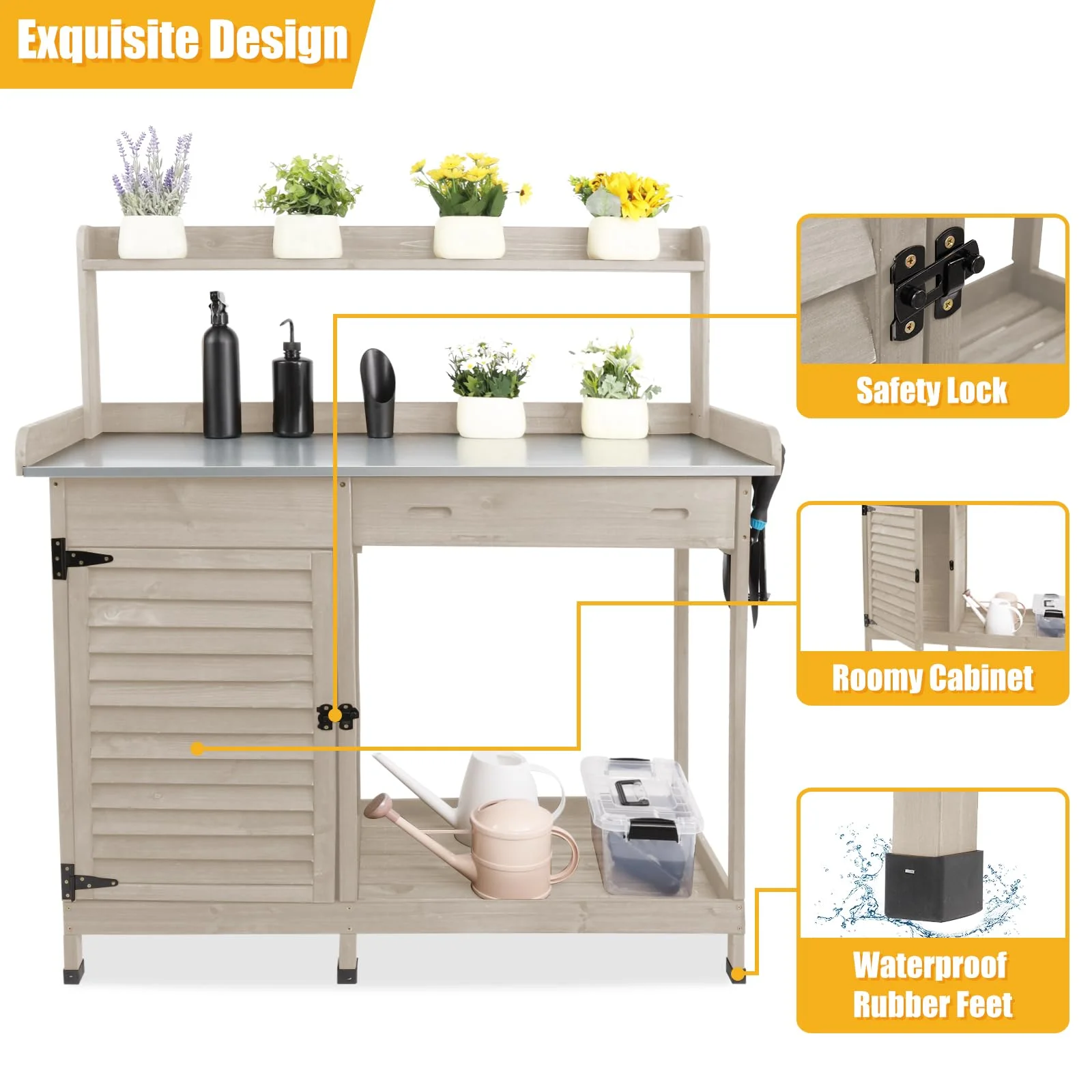 Gowoodhut GF10 Outdoor Garden Potting Bench Table,41" L Wooden Potting Table Work Bench for Horticulture gray - Image 3