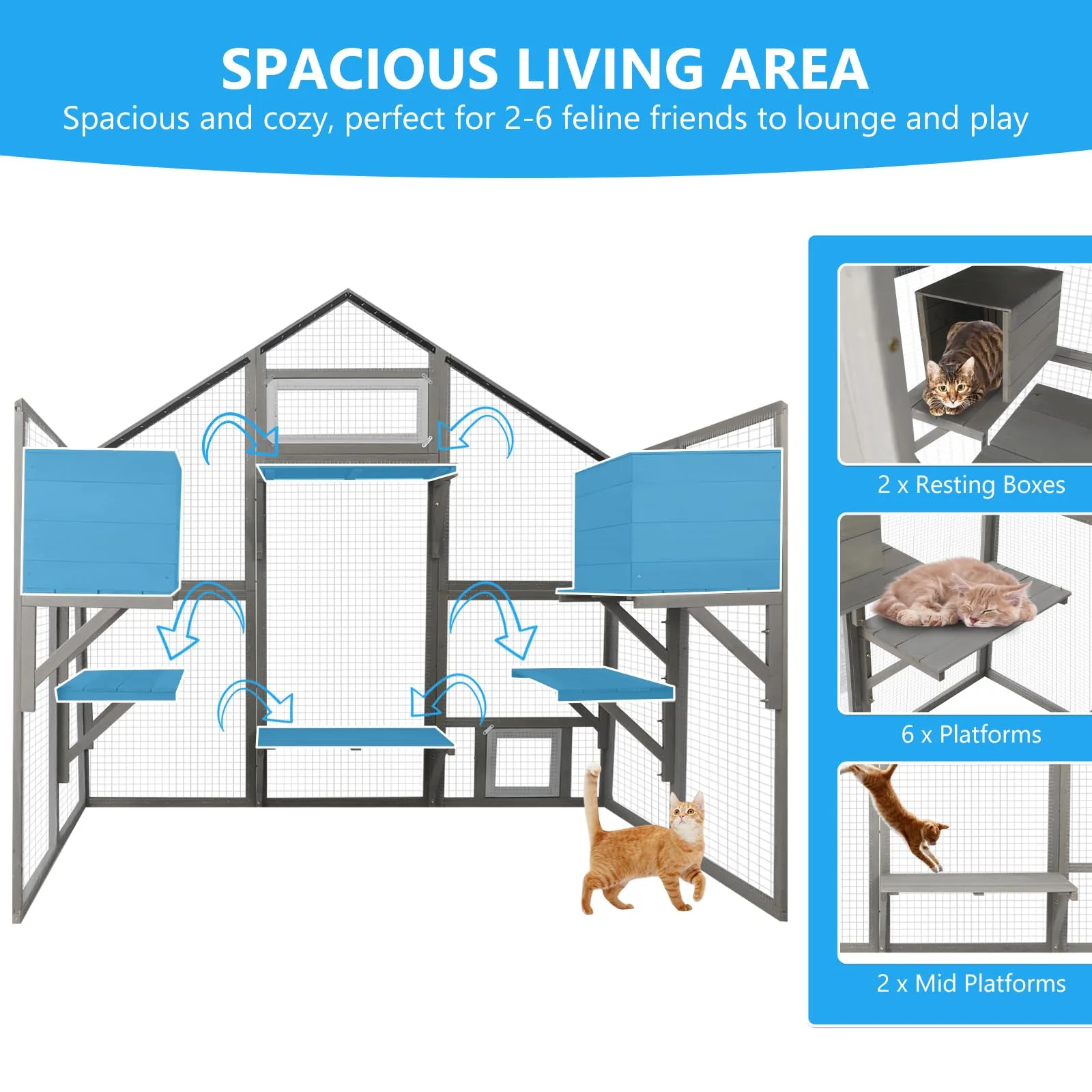 Gowoodhut PET03 Catio Outdoor Cat Enclosure for Multiple Cats Wooden Walk in Cats Shelter Kitty Enclosure - Image 3