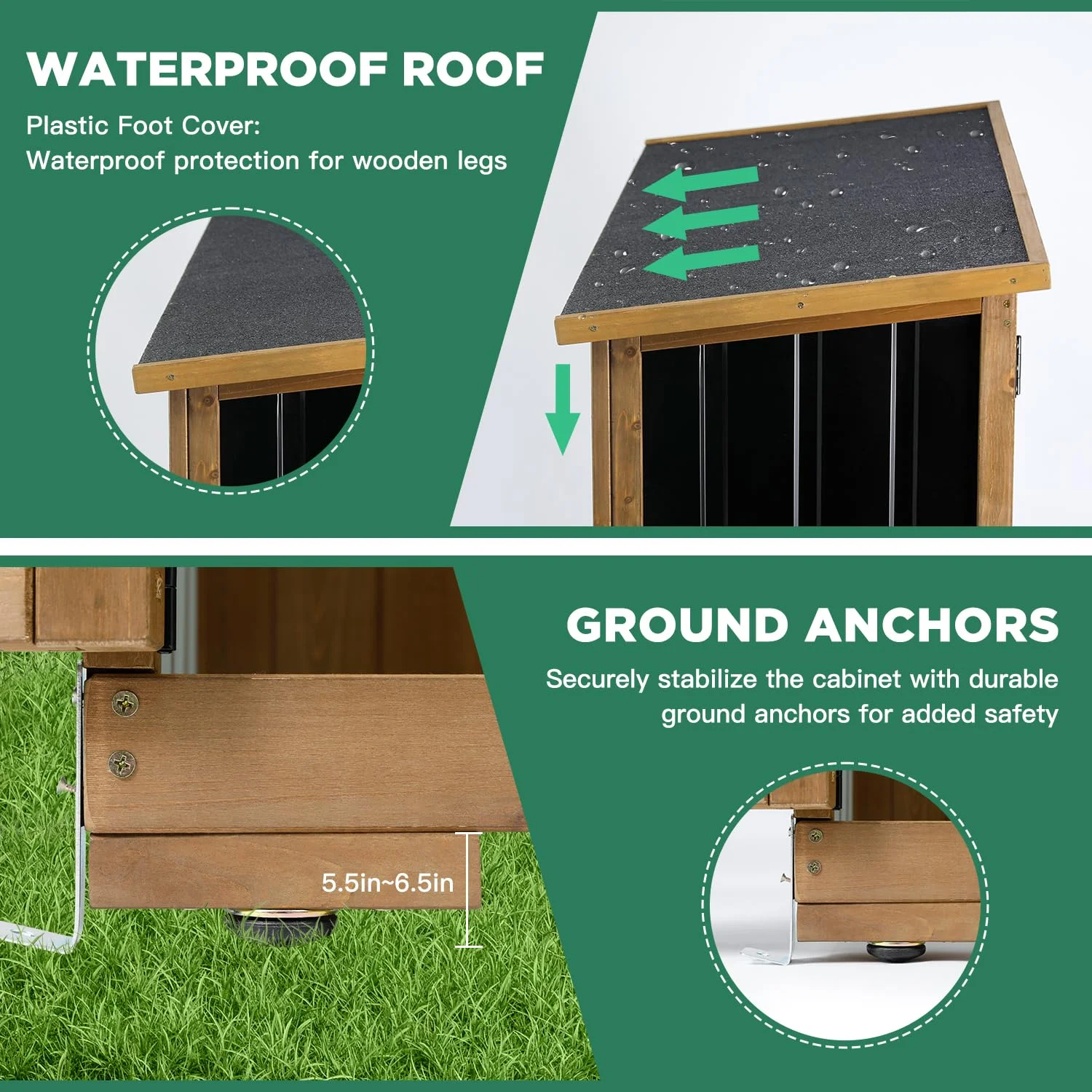 Gowoodhut GF33 Outdoor Storage Cabinet Wood & Metal, Storage Shed with Weatherproof Double Lock for Anti-Theft Removable Shelves Adjustable Feet Wooden Floor - Image 3