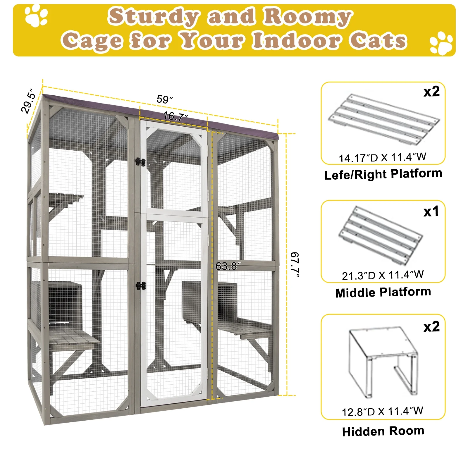 Gowoodhut PET16 Catio Outdoor Cat Enclosure for Mulitiple Cats with Tarp Roof - Image 3