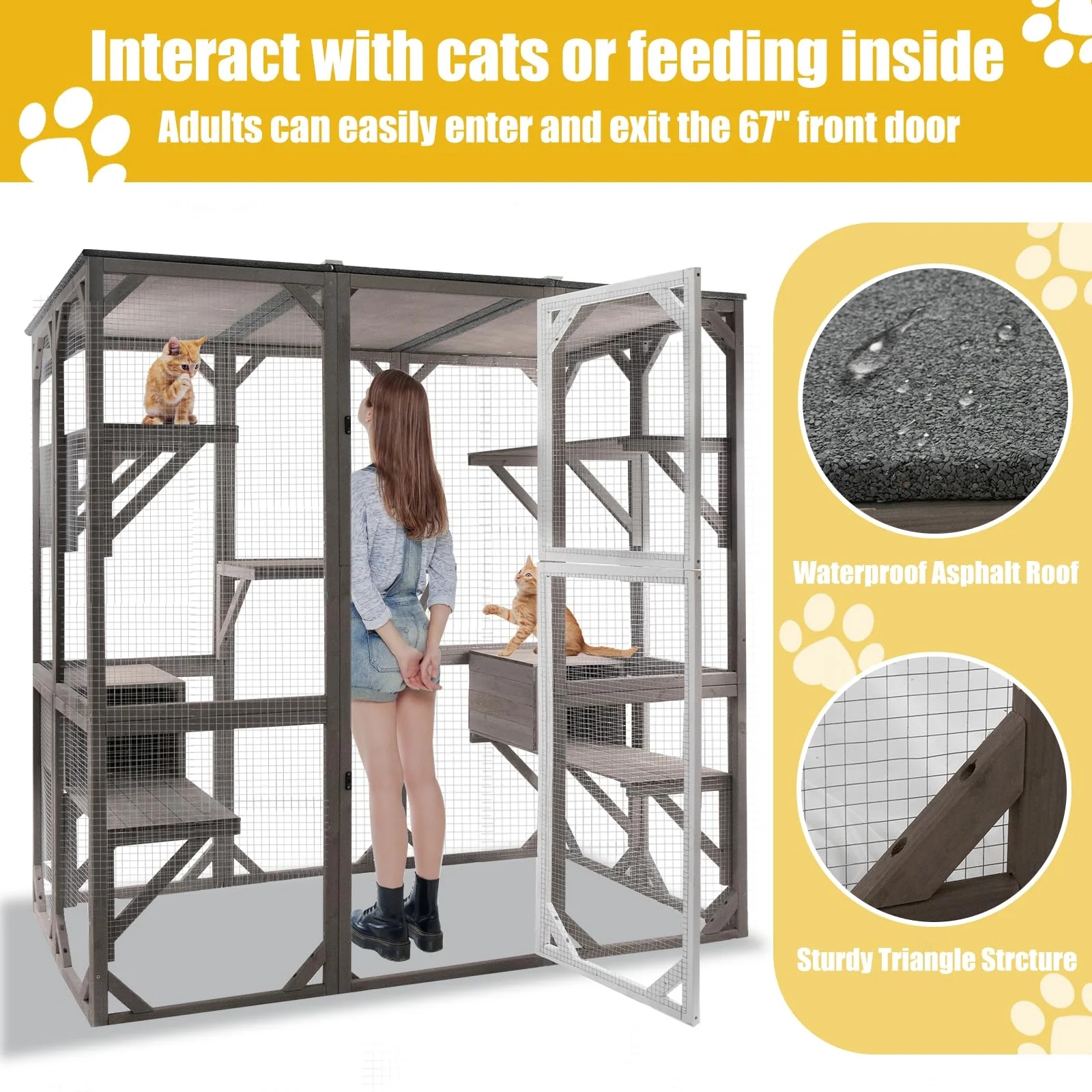 Gowoodhut PET15 Catio Cat Enclosures Outdoor Wooden Weatherproof Cat House with Multi Platforms - Image 3