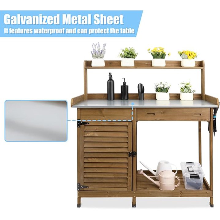 Gowoodhut GF10 Outdoor Garden Potting Bench Table,41" L Wooden Potting Table Work Bench for Horticulture, brown - Image 4