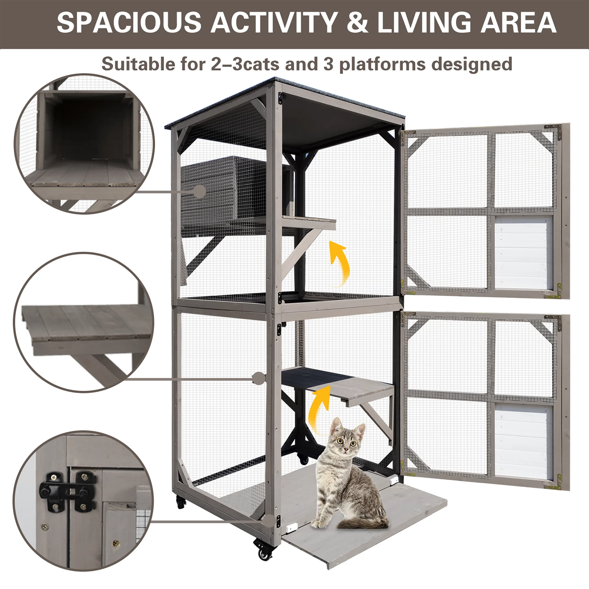 Gowoodhut CAT18 Cat Enclosures Outdoor for Cats, Wooden Outdoor Cat Enclosure on Wheels Attach to Window Catio - Image 4