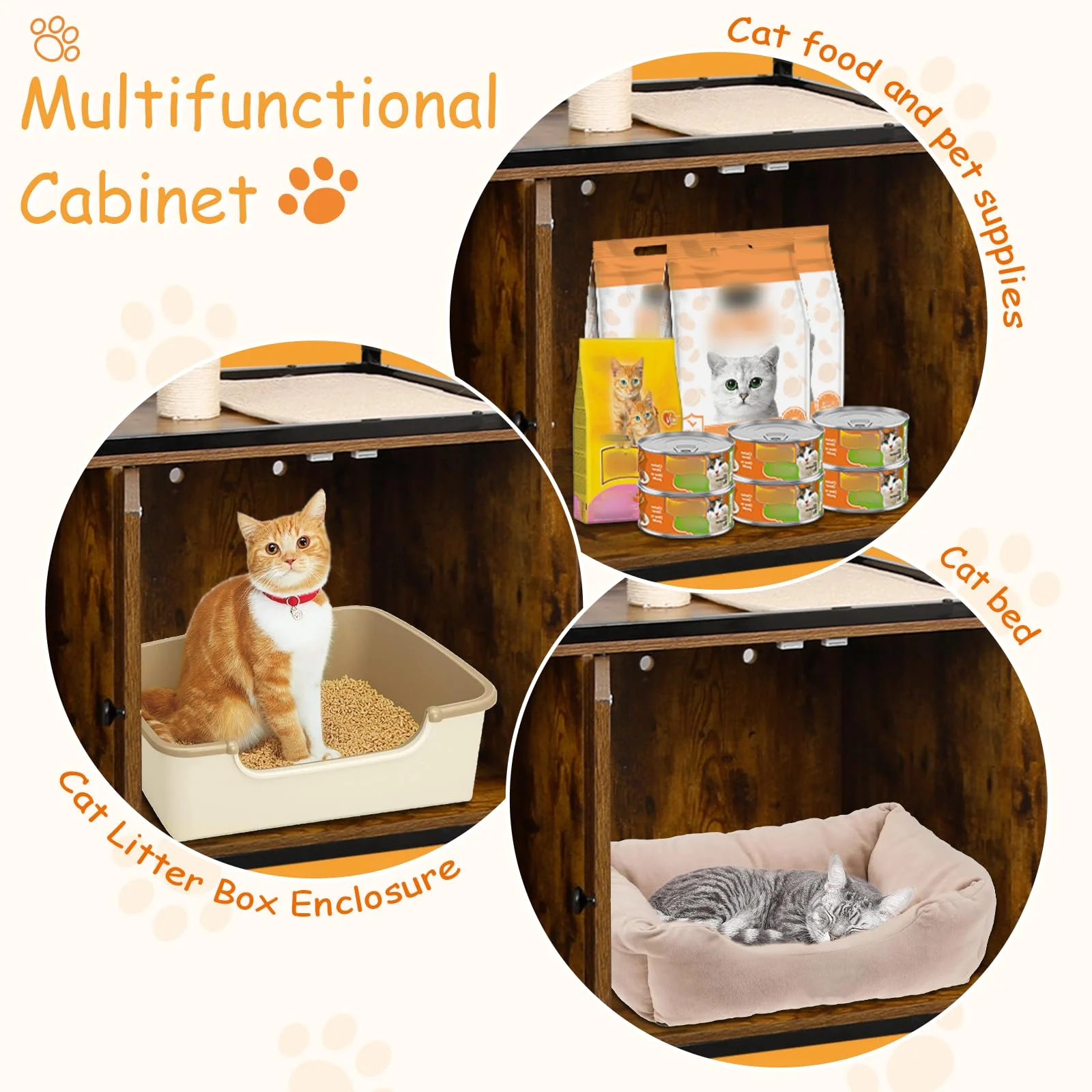 Gowoodhut PET54 Cat Tree Furniture, Cat Litter Box Enclosure Furniture with Caster - Image 4