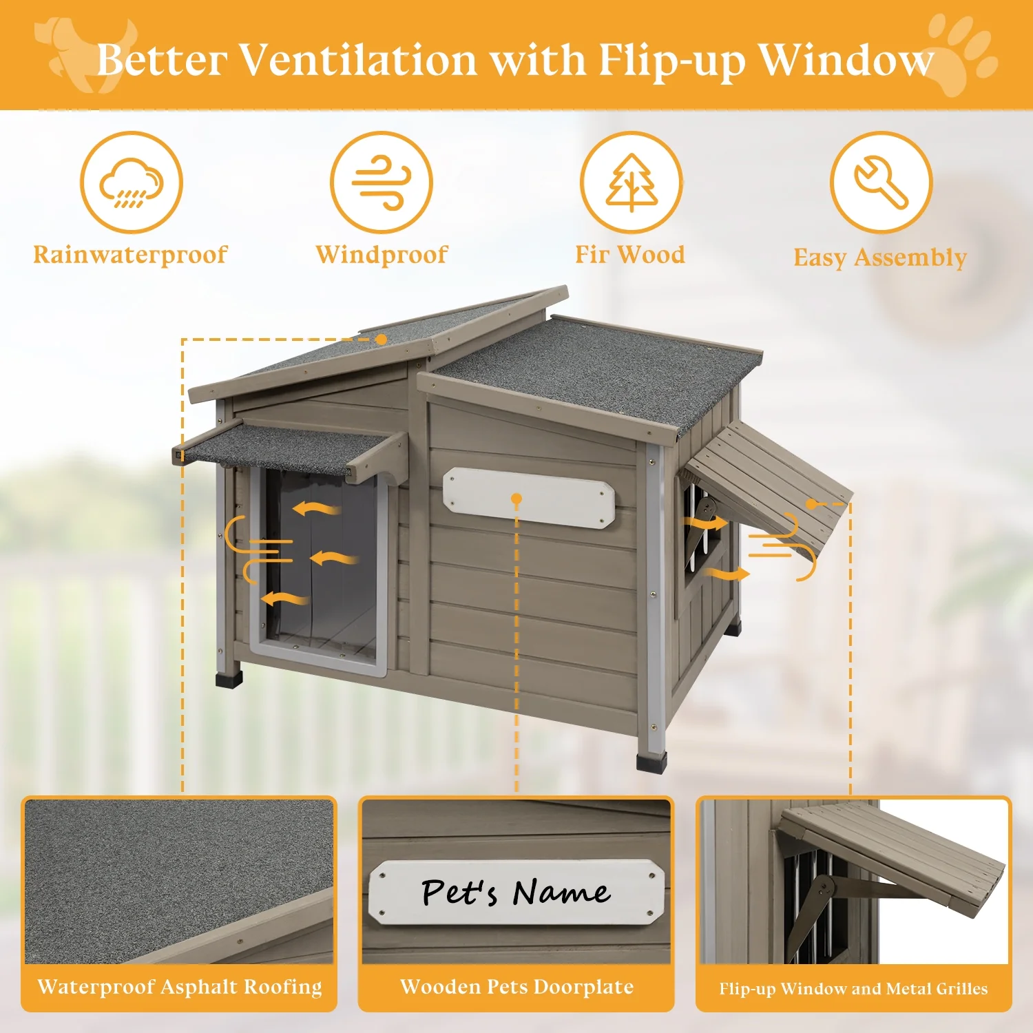 Gowoodhut PET68 Dog House Outdoor, Large Wooden Dog Kennel Indoor with Chew-Proof Iron Frame - Image 4