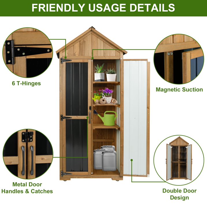Gowoodhut GF34 Wood & Metal Outdoor Storage Shed with Waterproof Roof, Garden Tool Shed with 6 T-Hinge, 4 Reinforced feet with Metal Brackets and 6 Adjustable feet - Image 4
