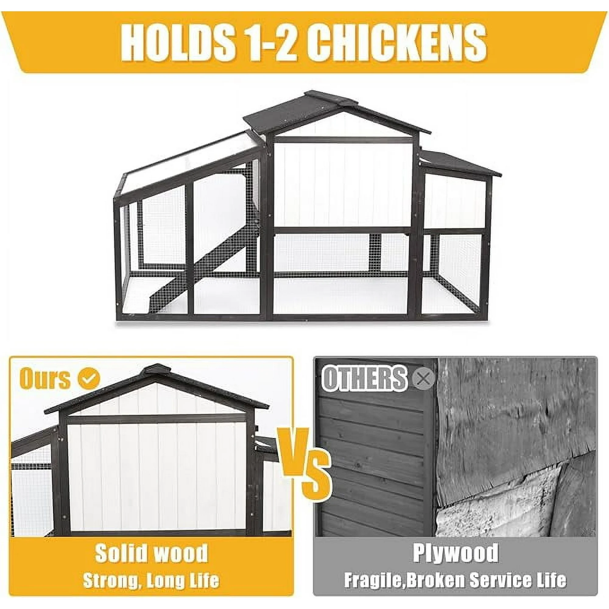 Gowoodhut PET06 Chicken Coop and Run Wooden Backyard Chicken House Rabbit Hutch - Image 4